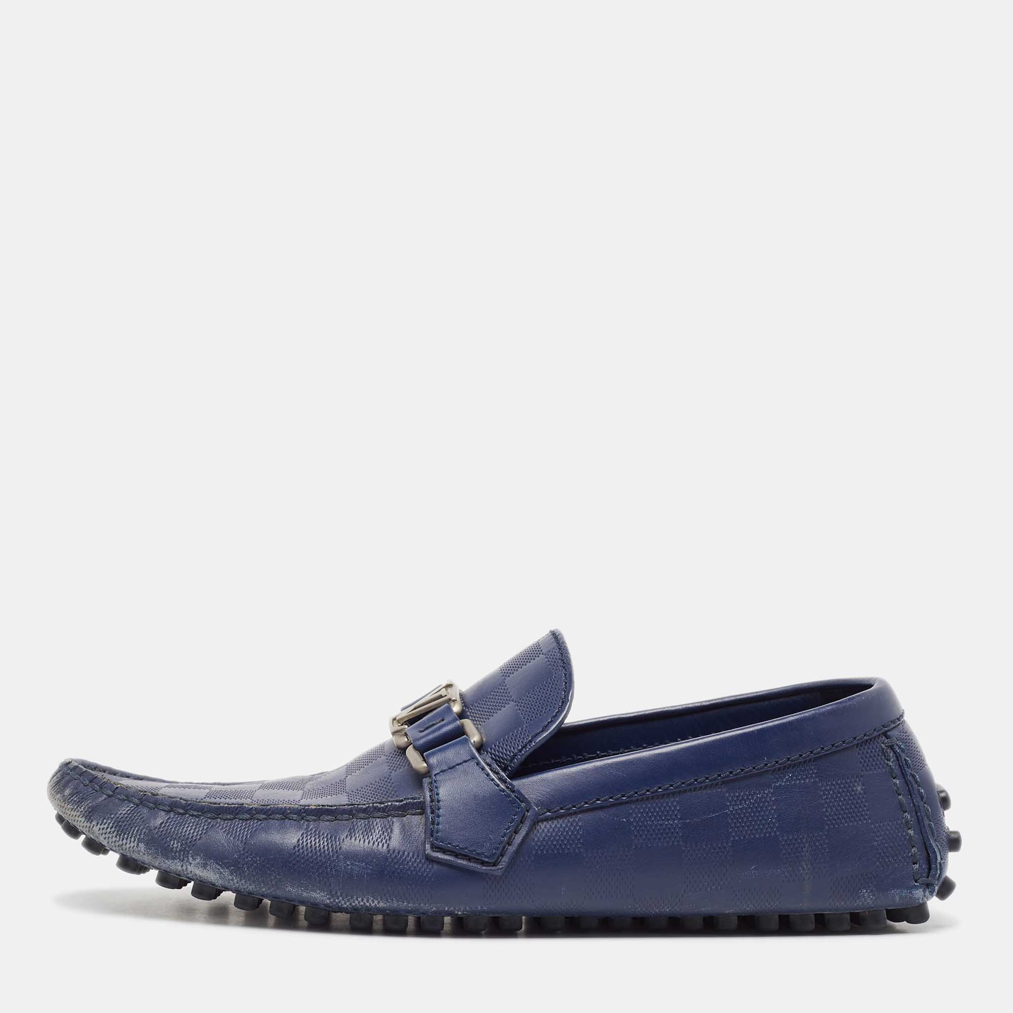 Louis vuitton blue damier infini leather hockenheim loafers size 41.5