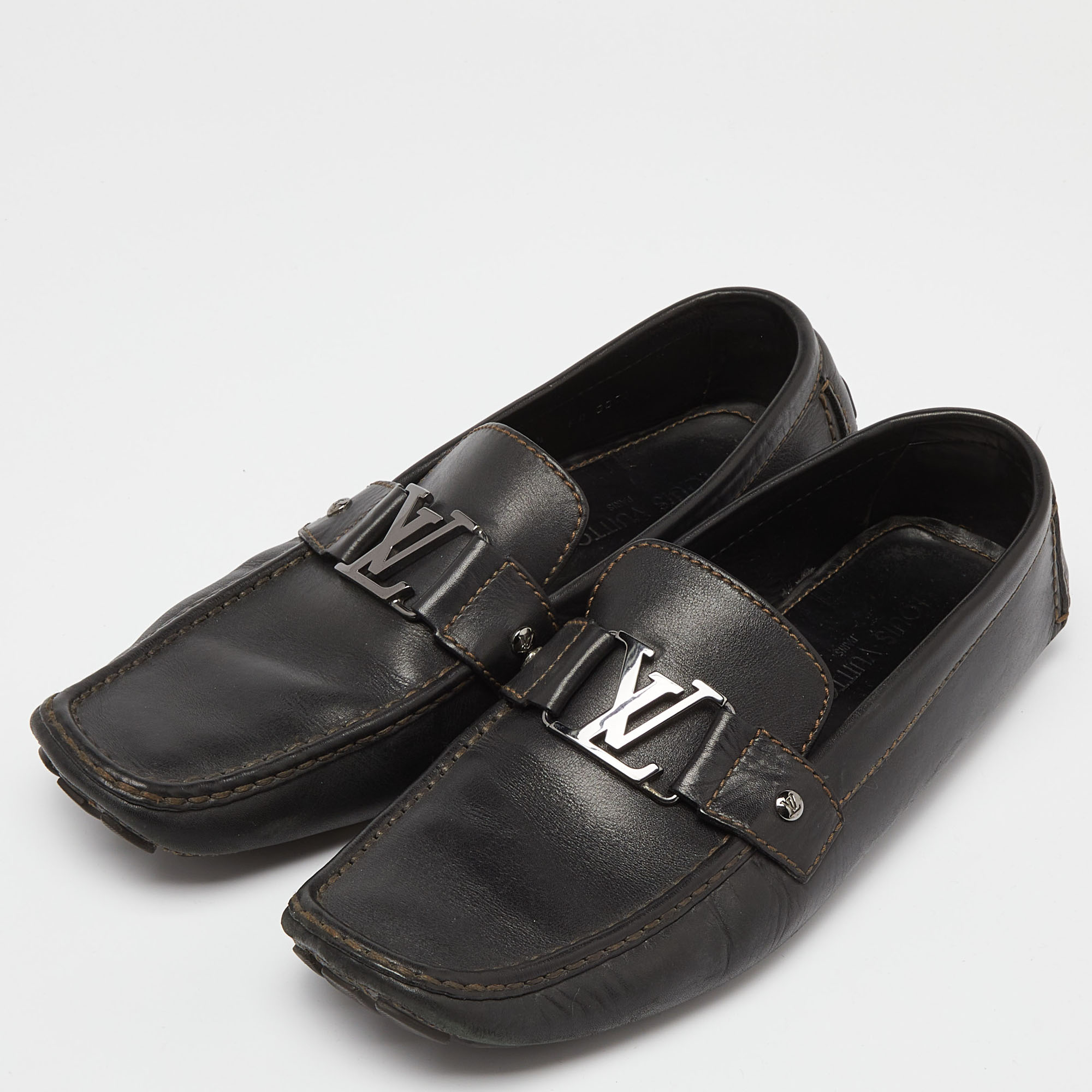 Louis Vuitton Black Leather Monte Carlo Loafers Size 45.5