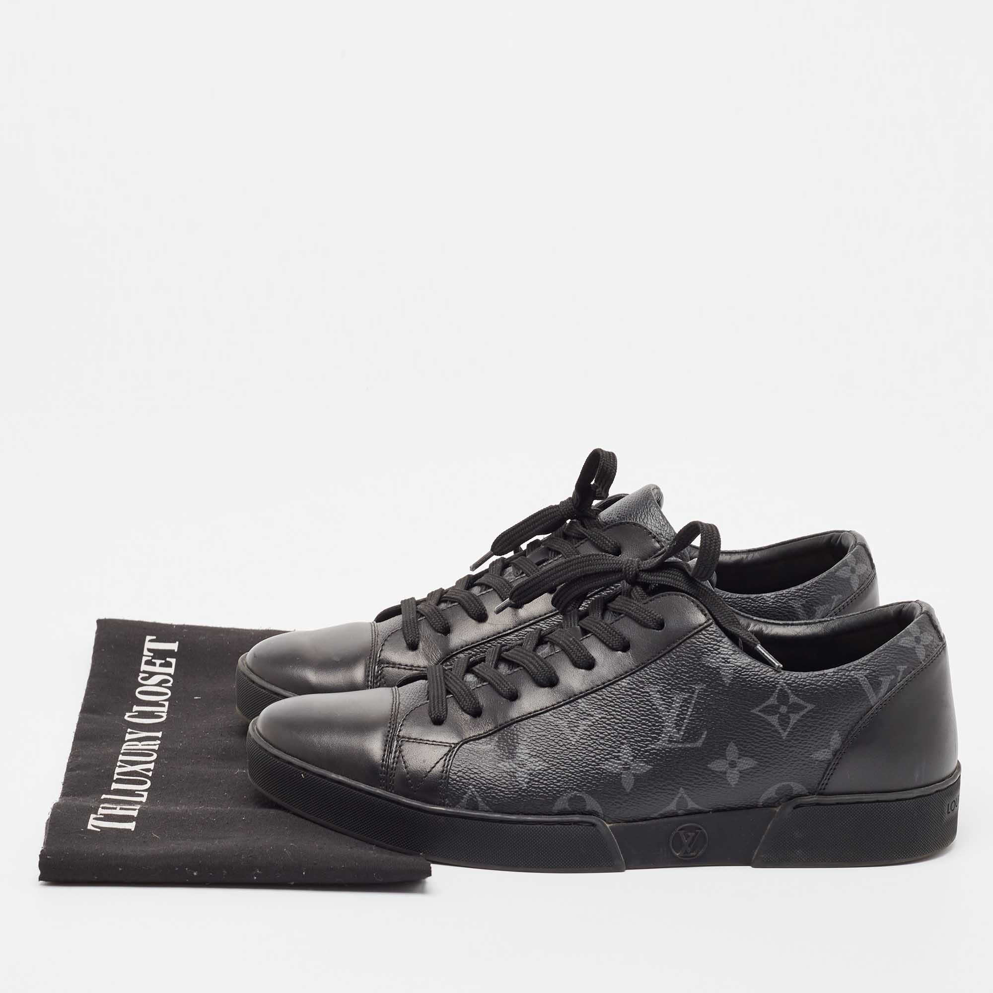 Louis Vuitton Black/Grey Leather And Monogram Coated Canvas Match Up Sneakers Size 41