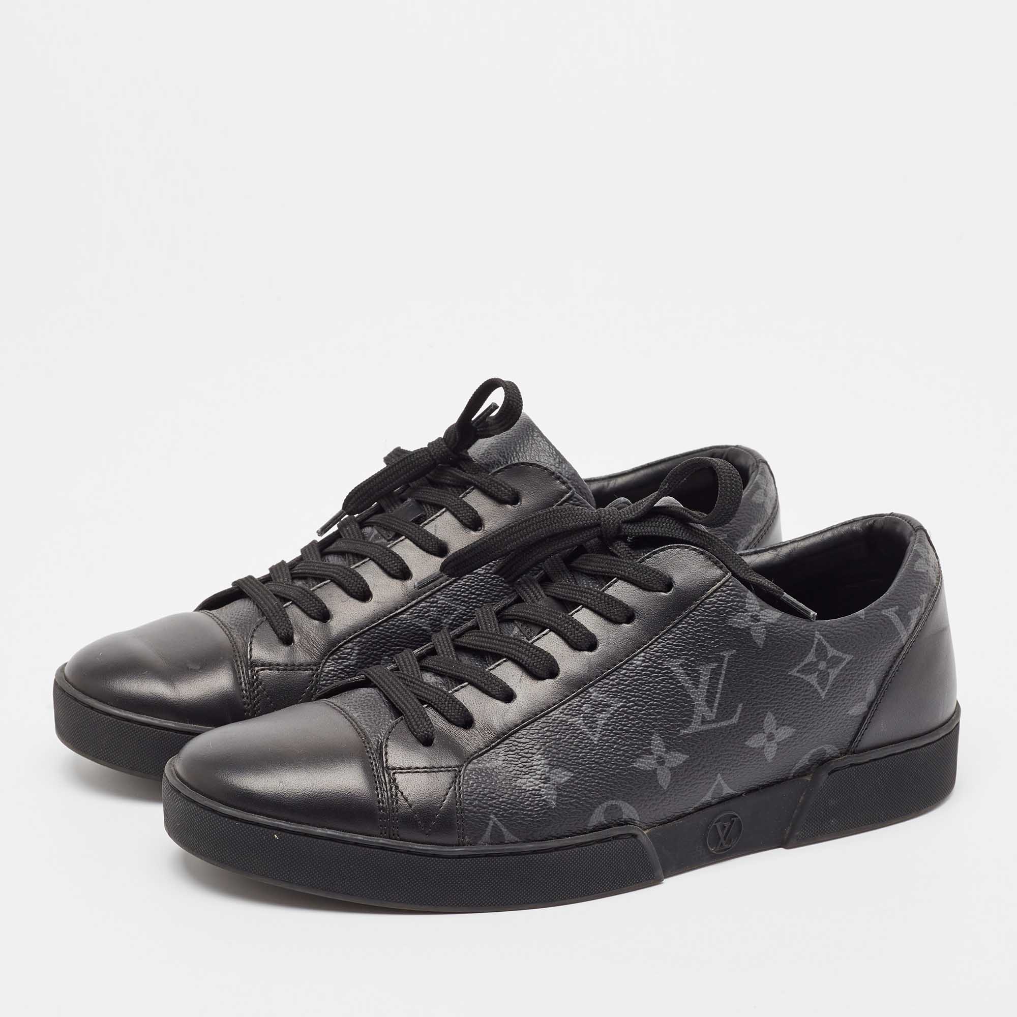 Louis Vuitton Black/Grey Leather And Monogram Coated Canvas Match Up Sneakers Size 41