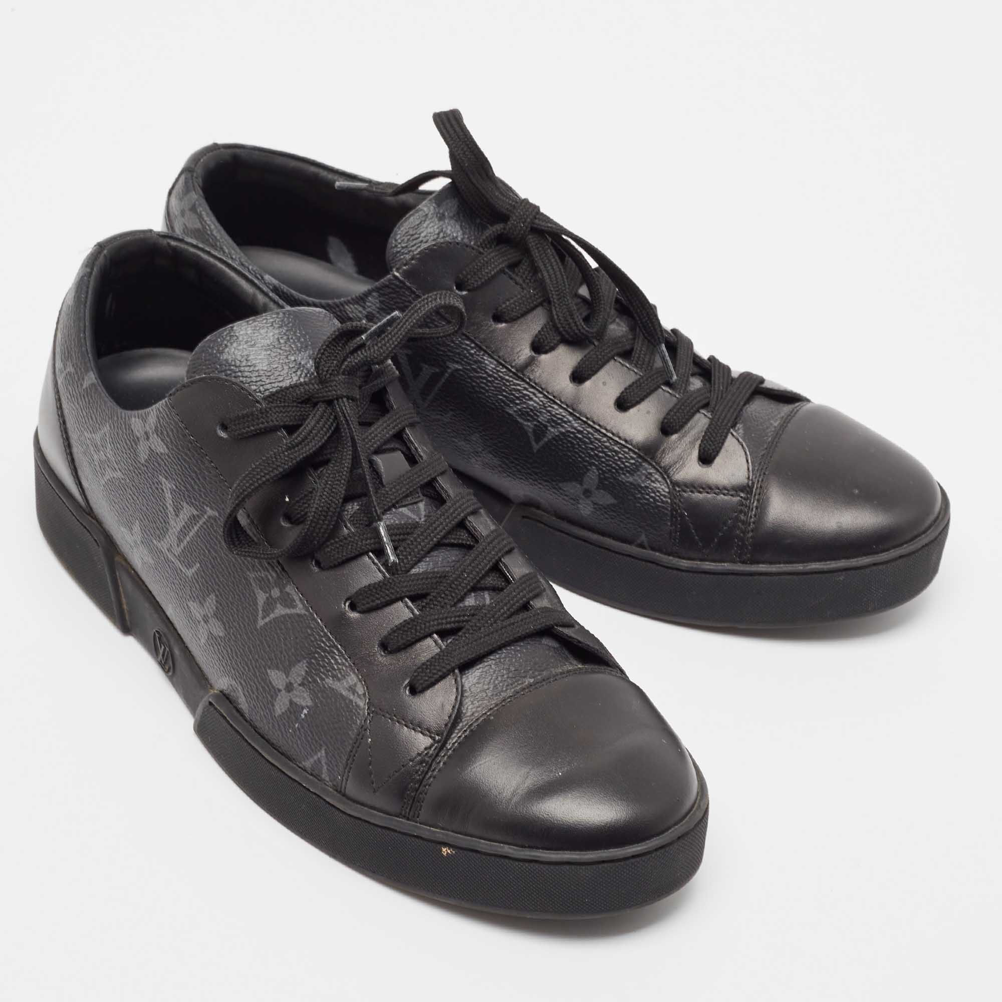 Louis Vuitton Black/Grey Leather And Monogram Coated Canvas Match Up Sneakers Size 41