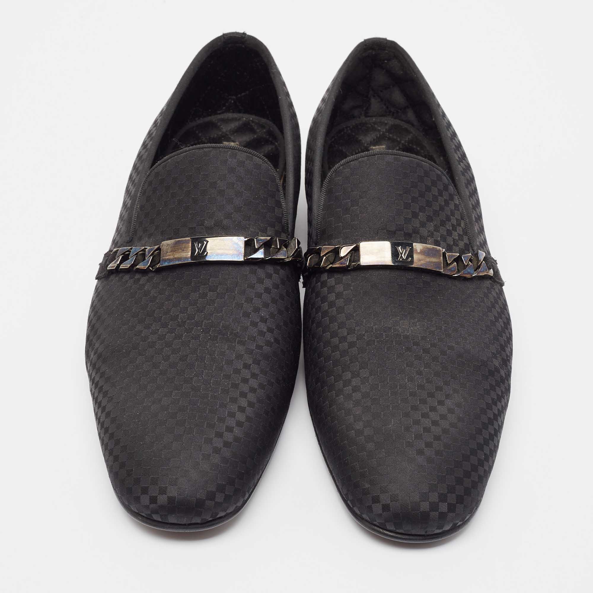 Louis Vuitton Black Satin Slip On Loafers Size 42.5