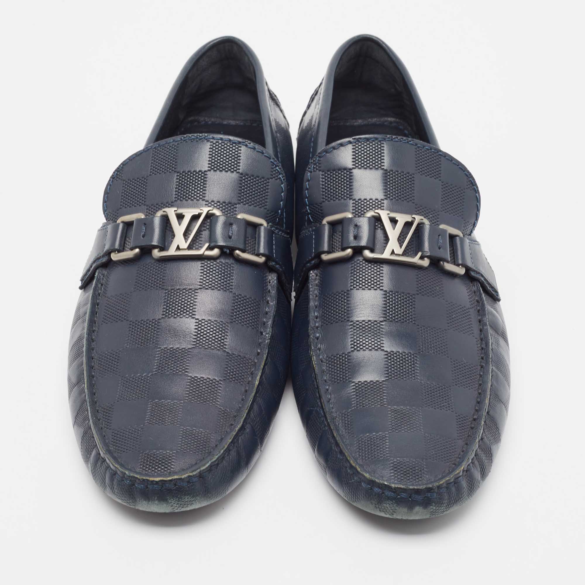 Louis Vuitton Navy Blue Leather Hockenheim Loafers Size 43