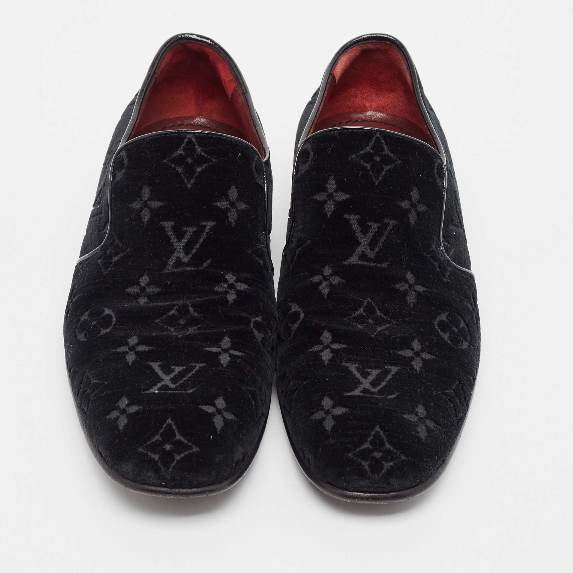 Louis Vuitton Black Velvet Slip On Loafers Size 40