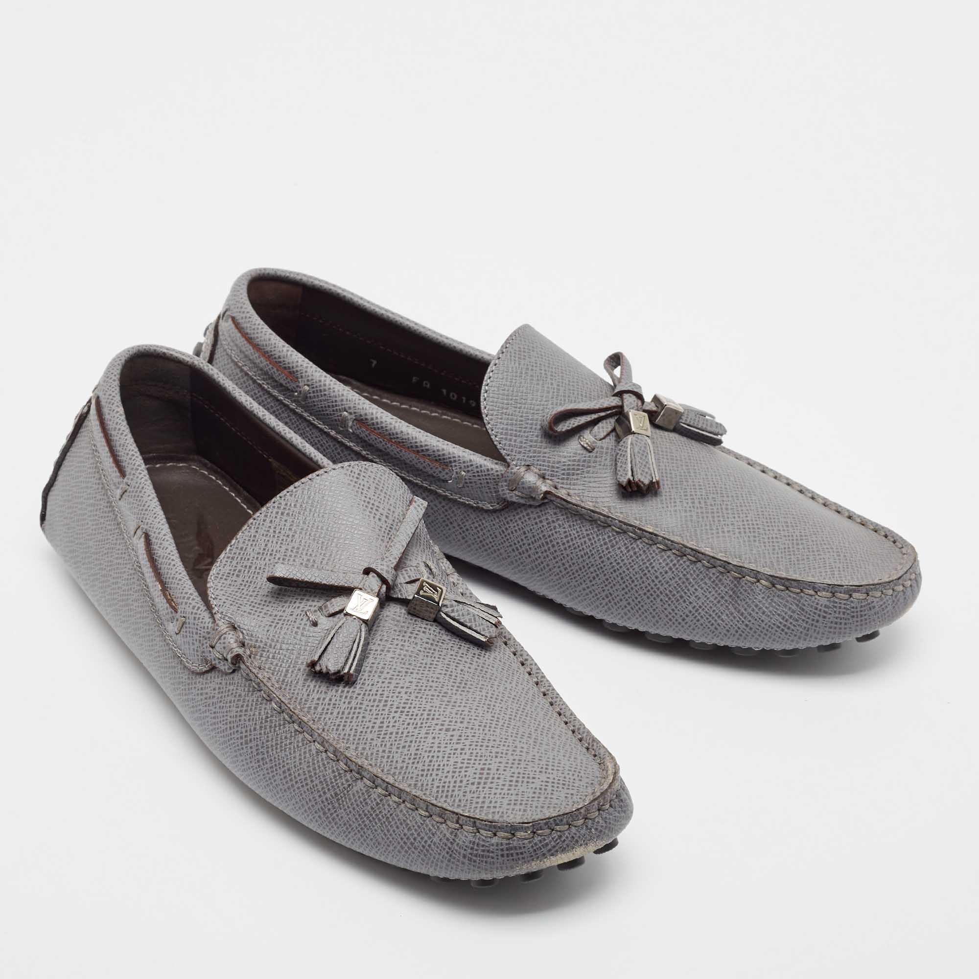 Louis Vuitton Grey Leather Slip On Loafers Size 41