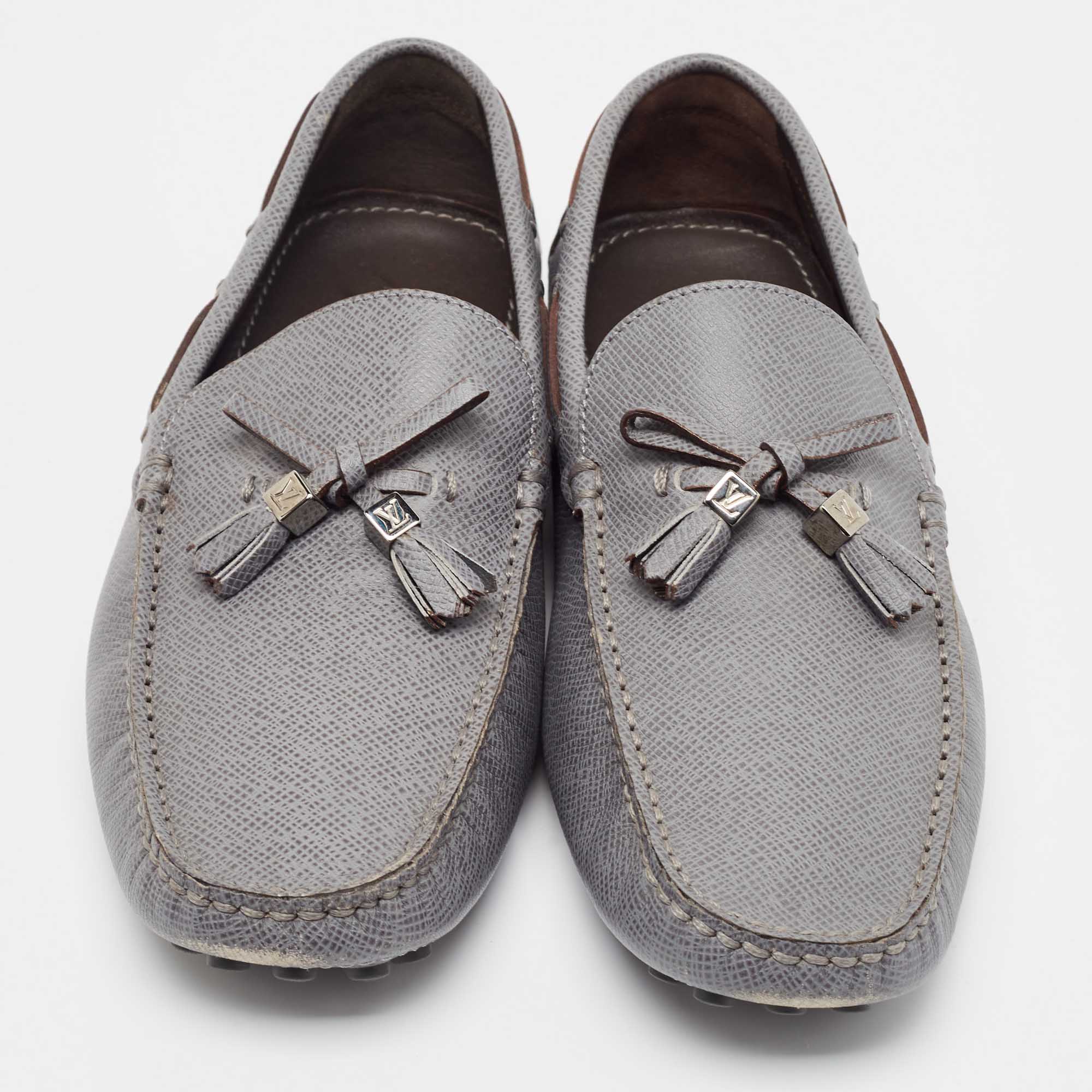 Louis Vuitton Grey Leather Slip On Loafers Size 41