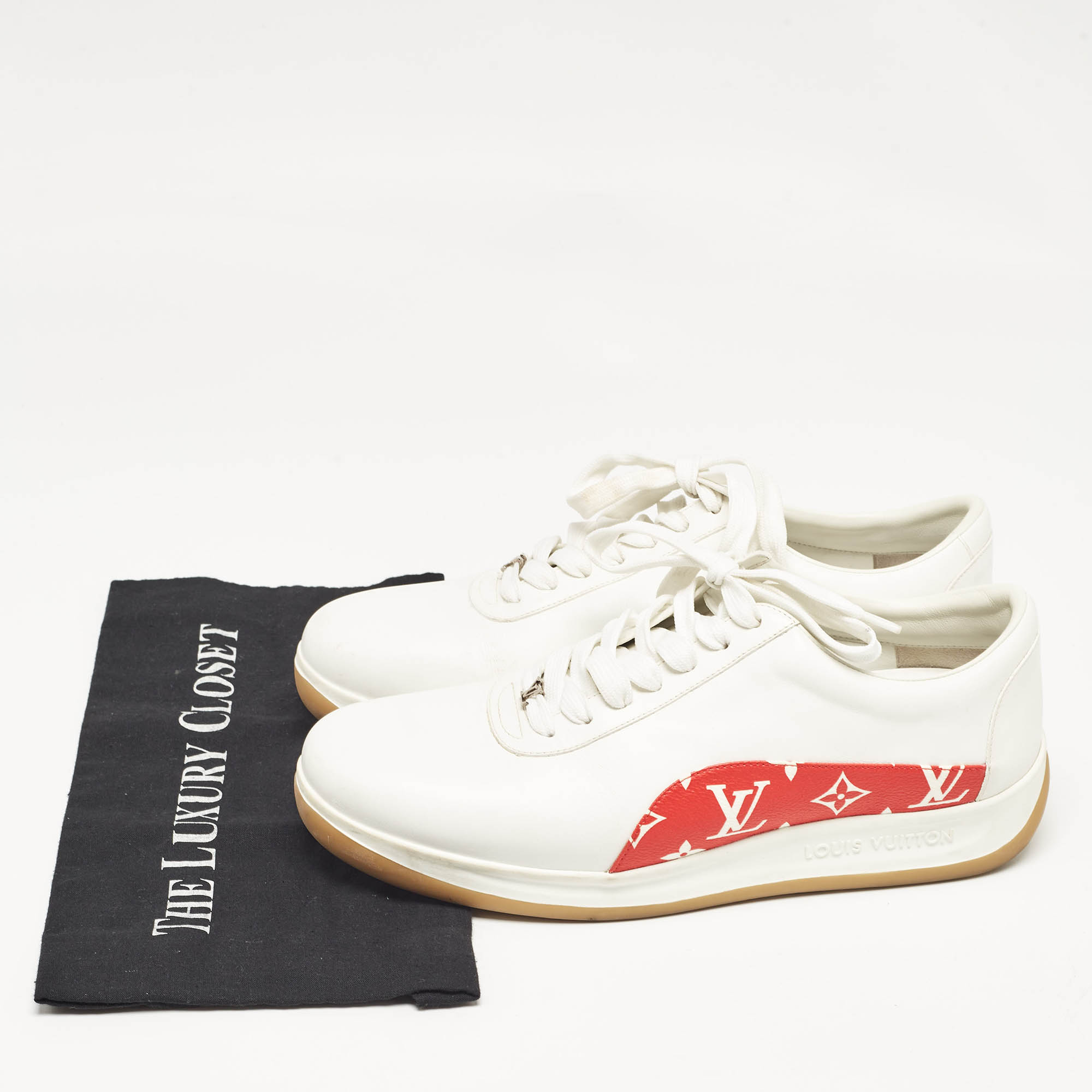 Louis Vuitton White/Monogram Canvas And Leather Low Top Sneakers Size 43