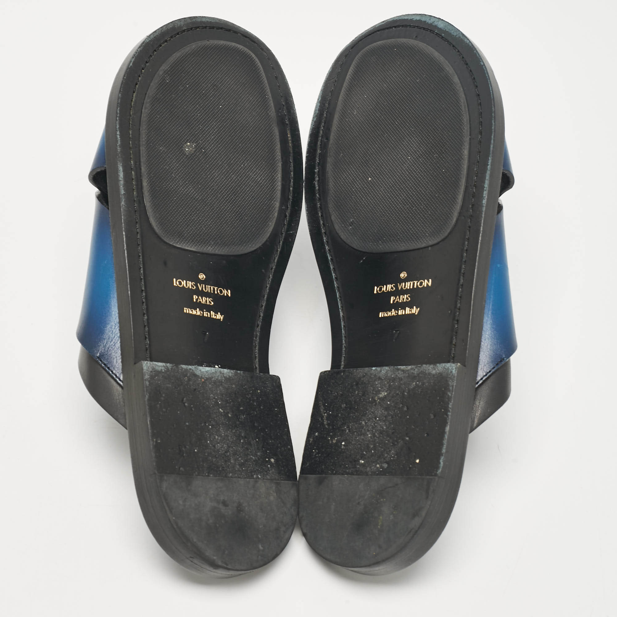 Louis Vuitton Blue/Black Leather Foch Slides Size 41