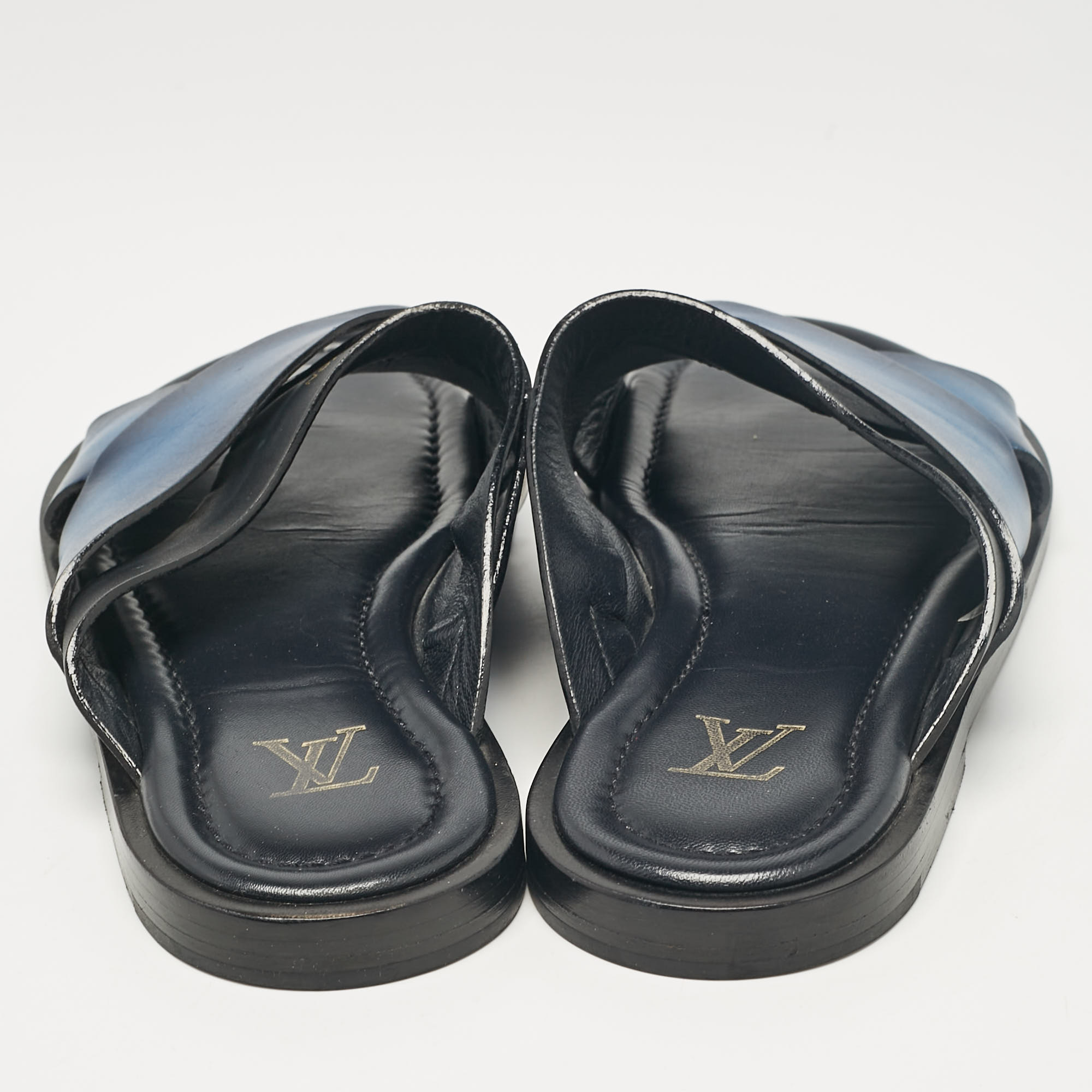 Louis Vuitton Blue/Black Leather Foch Slides Size 41