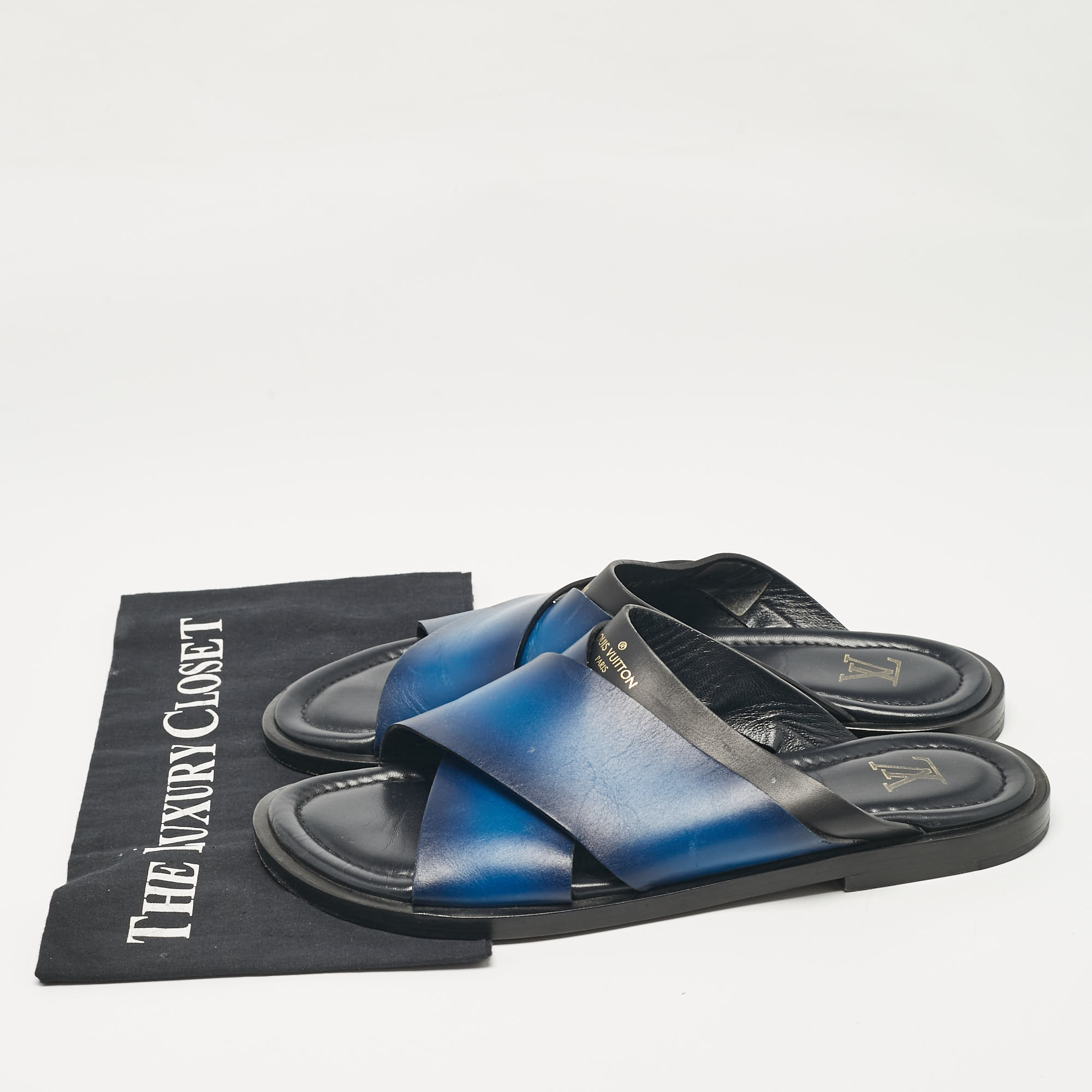 Louis Vuitton Blue/Black Leather Foch Slides Size 41