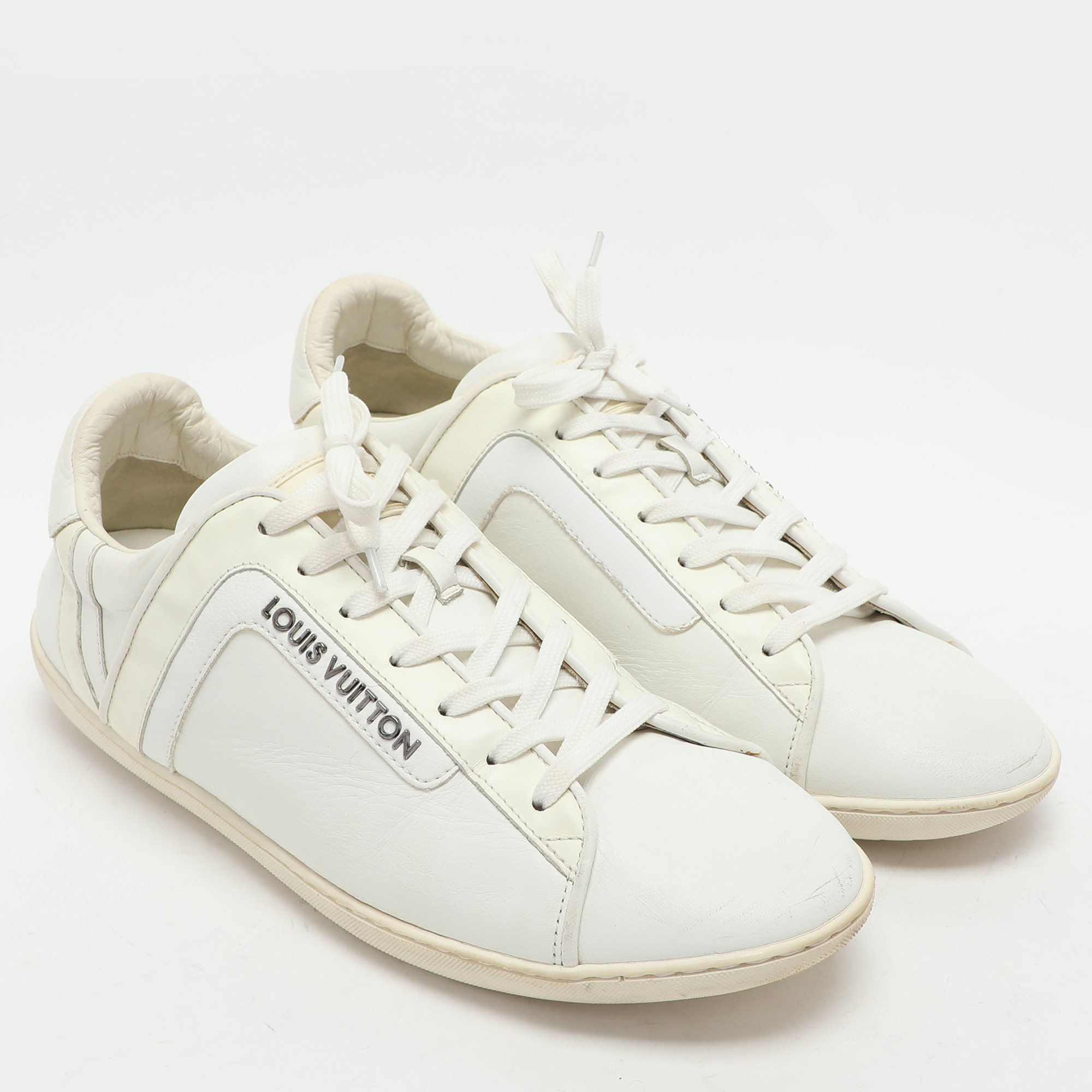 Louis Vuitton White Leather Low Top Sneakers Size 42.5