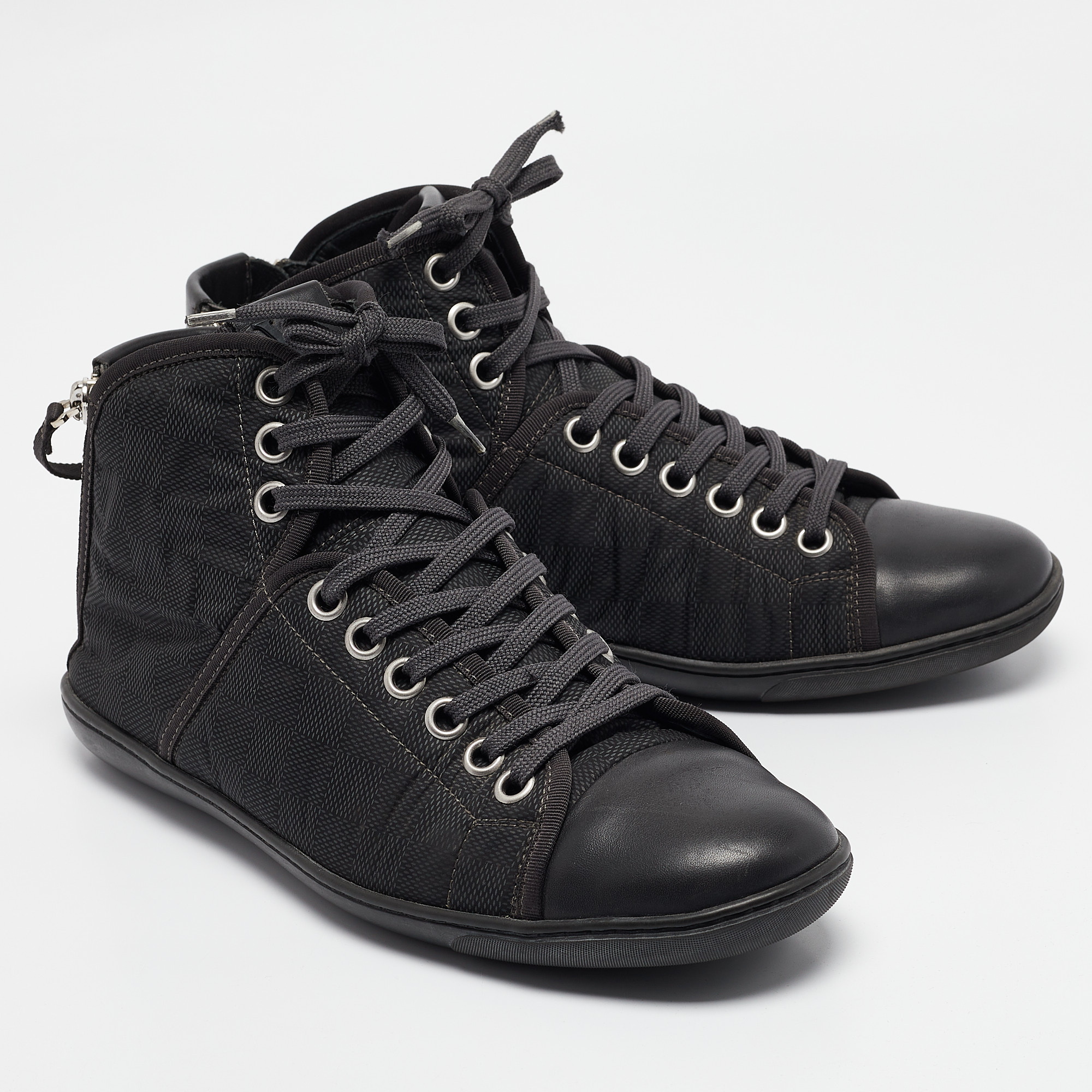 Louis Vuitton Black Nylon And Leather High Top Sneakers Size 41