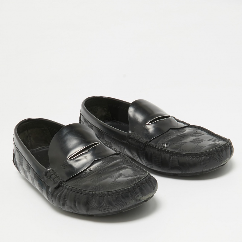 Louis Vuitton Black Damier Embossed Leather Outline Loafers Size 42.5