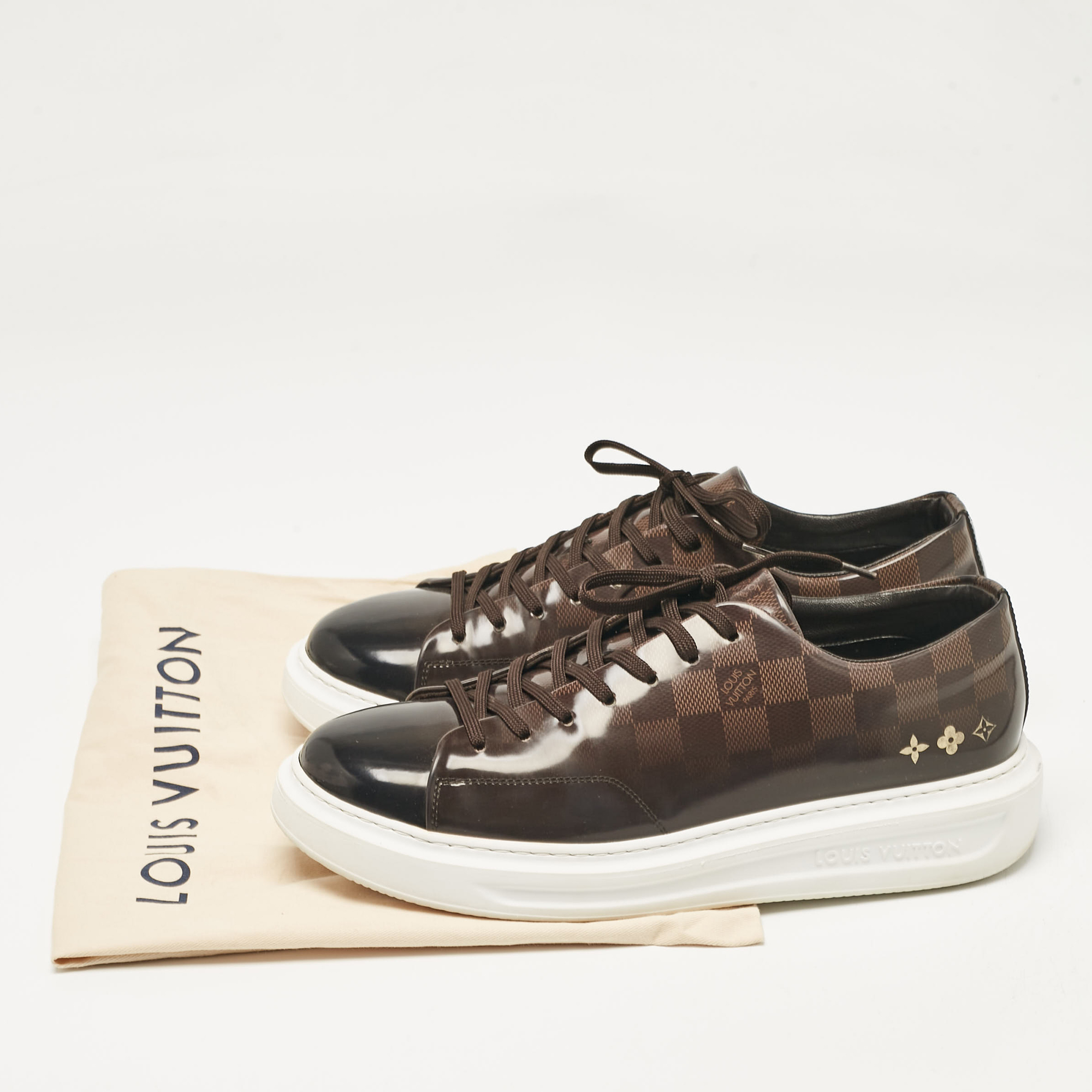 Louis Vuitton Brown Patent Leather Beverly Lace Up Sneakers Size 42