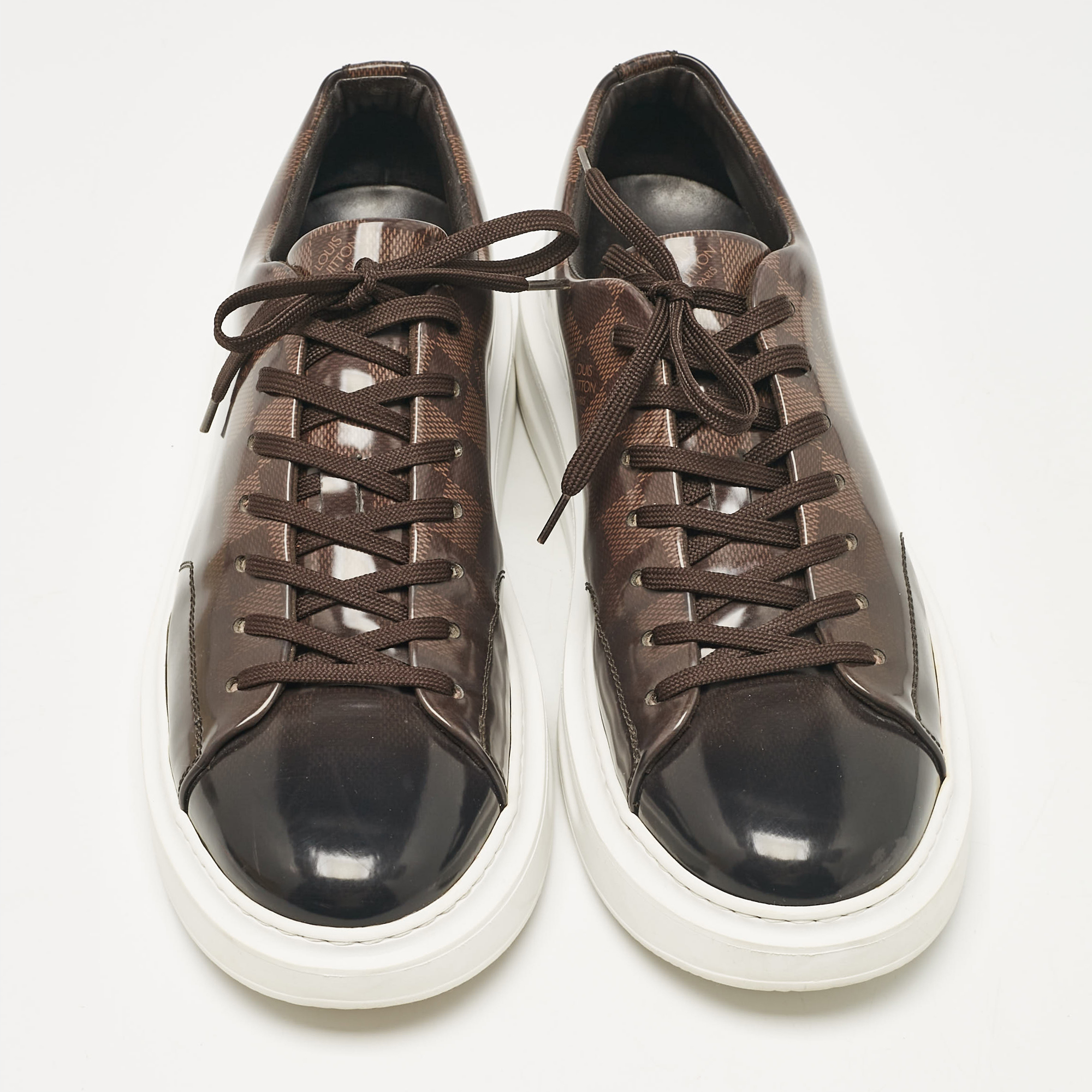 Louis Vuitton Brown Patent Leather Beverly Lace Up Sneakers Size 42