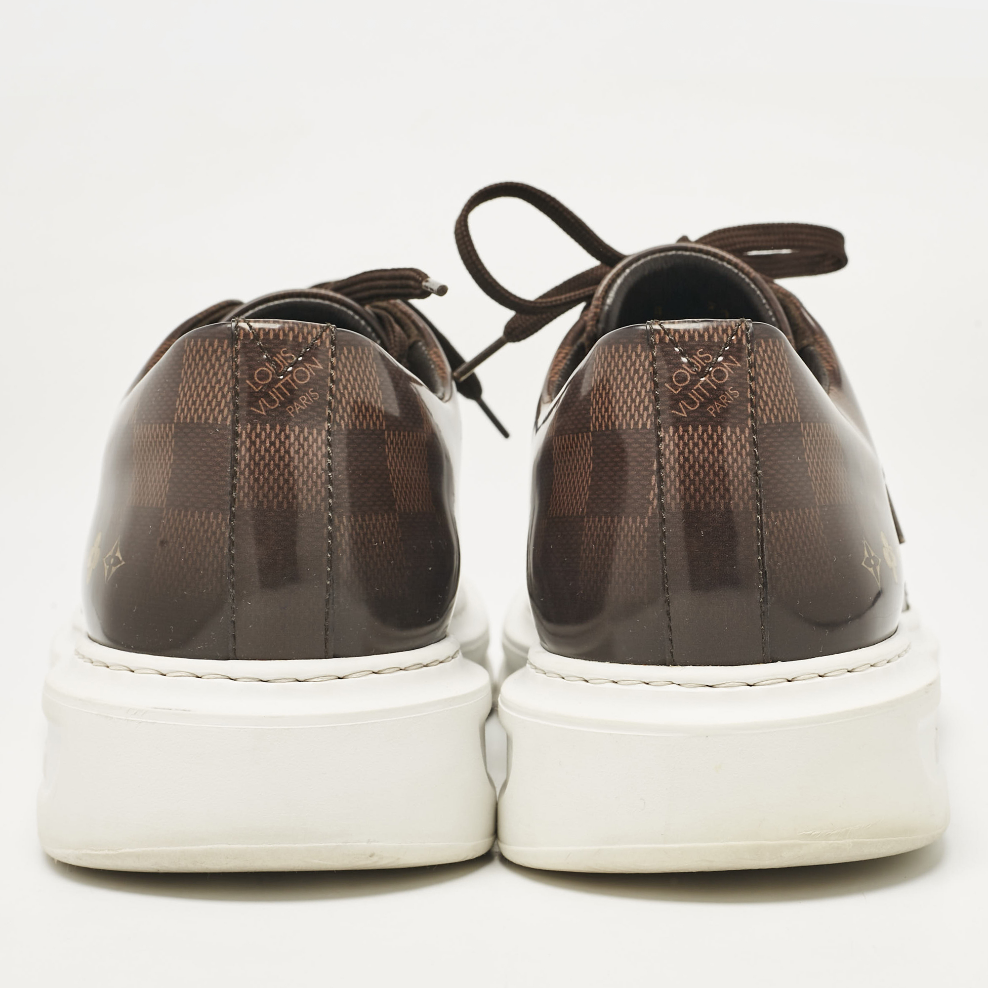 Louis Vuitton Brown Patent Leather Beverly Lace Up Sneakers Size 42