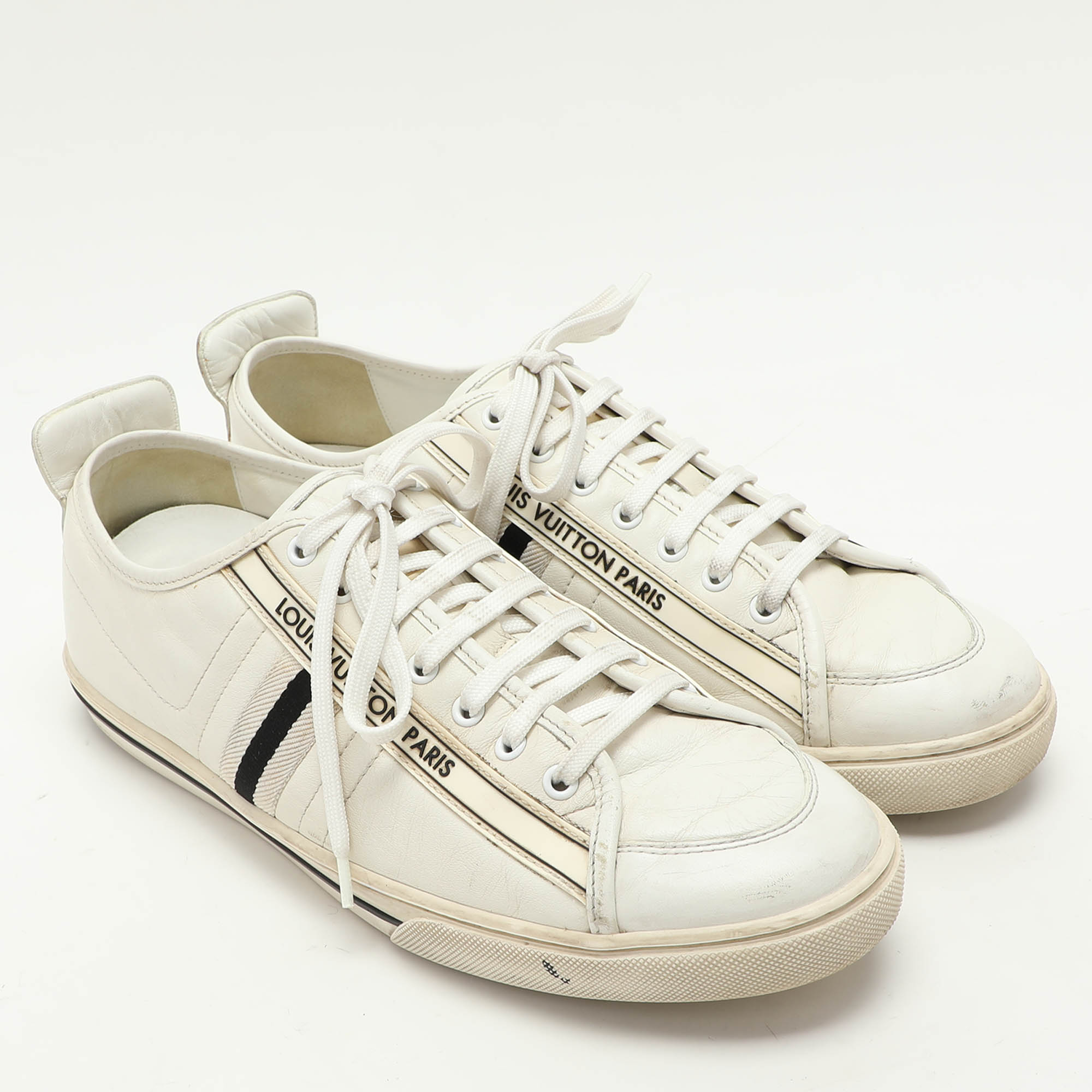 Louis Vuitton White Leather Low Top Sneakers Size 42