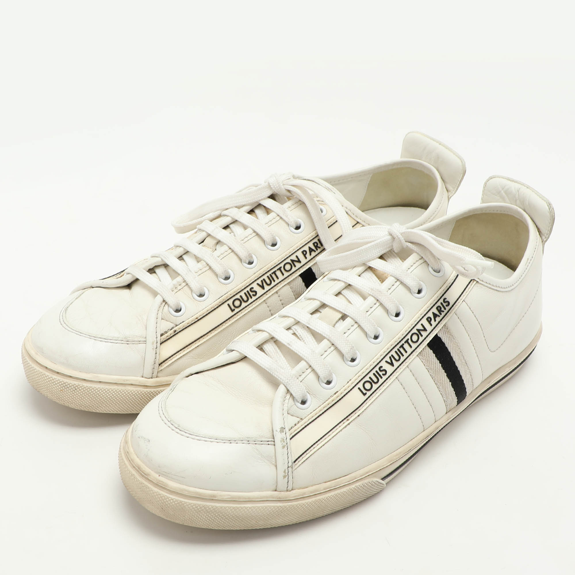 Louis Vuitton White Leather Low Top Sneakers Size 42