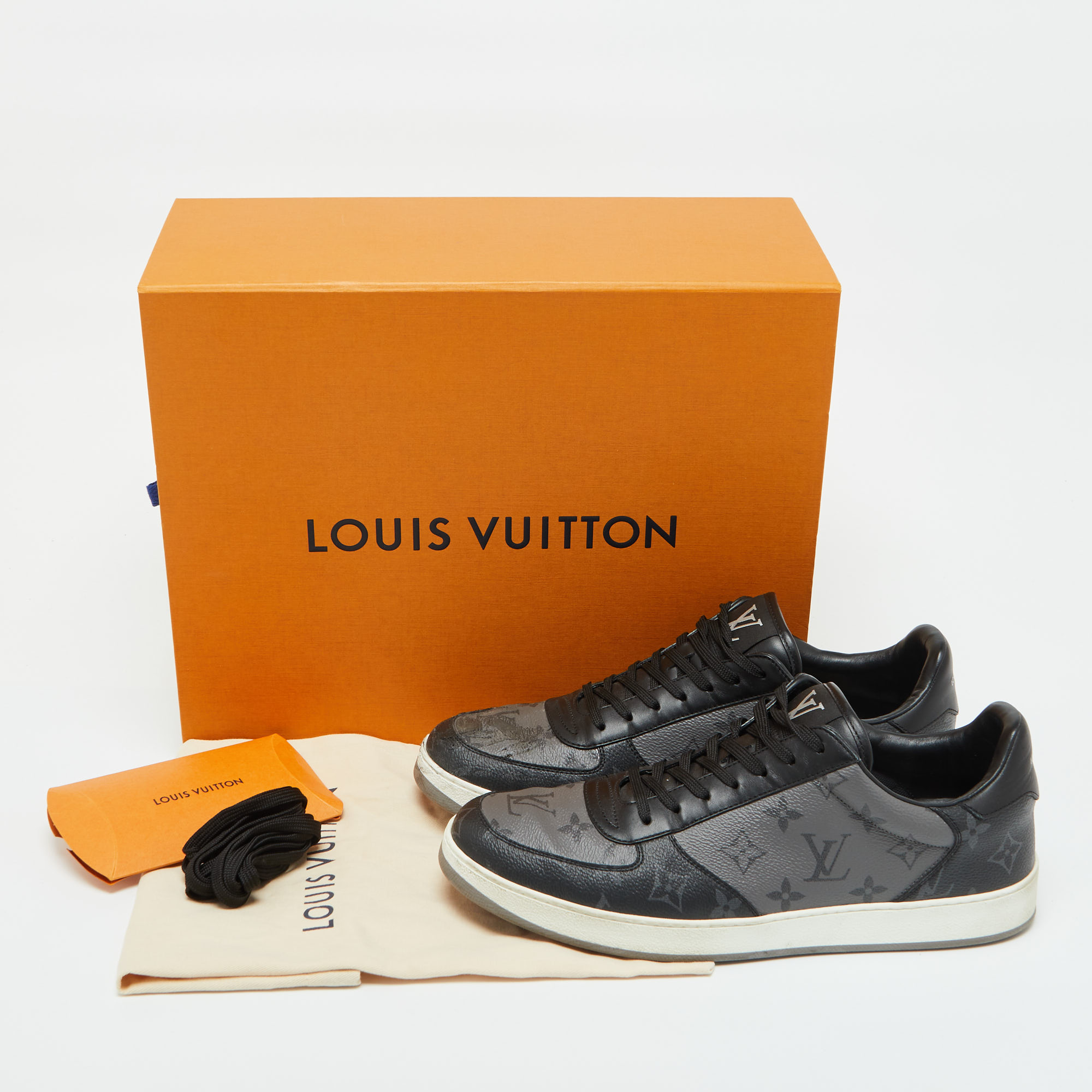 Louis Vuitton Monogram Eclipse And Monogram Reverse Canvas Rivoli Sneakers Size 43