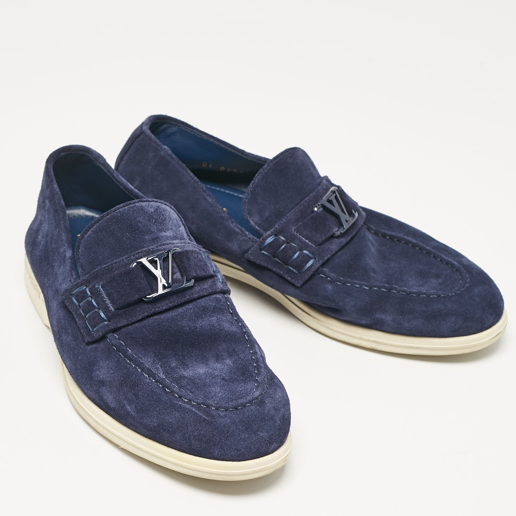 Louis Vuitton Navy Blue Suede Estate Loafers Size 40