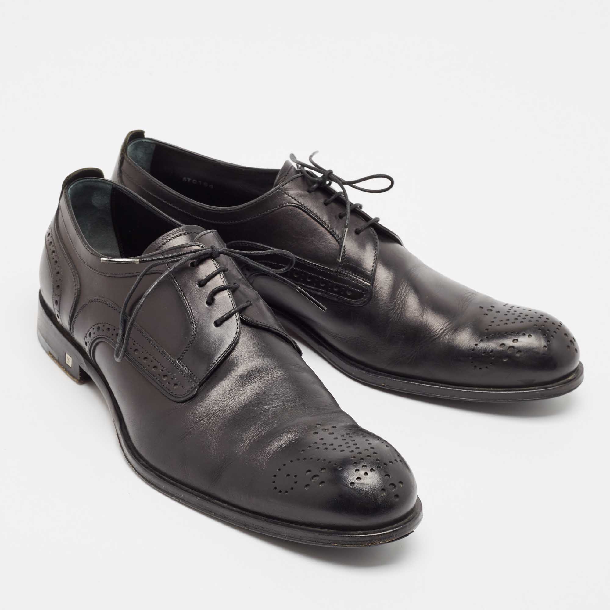 Louis Vuitton Black Brogue Leather Lace Up Oxfords Size 43