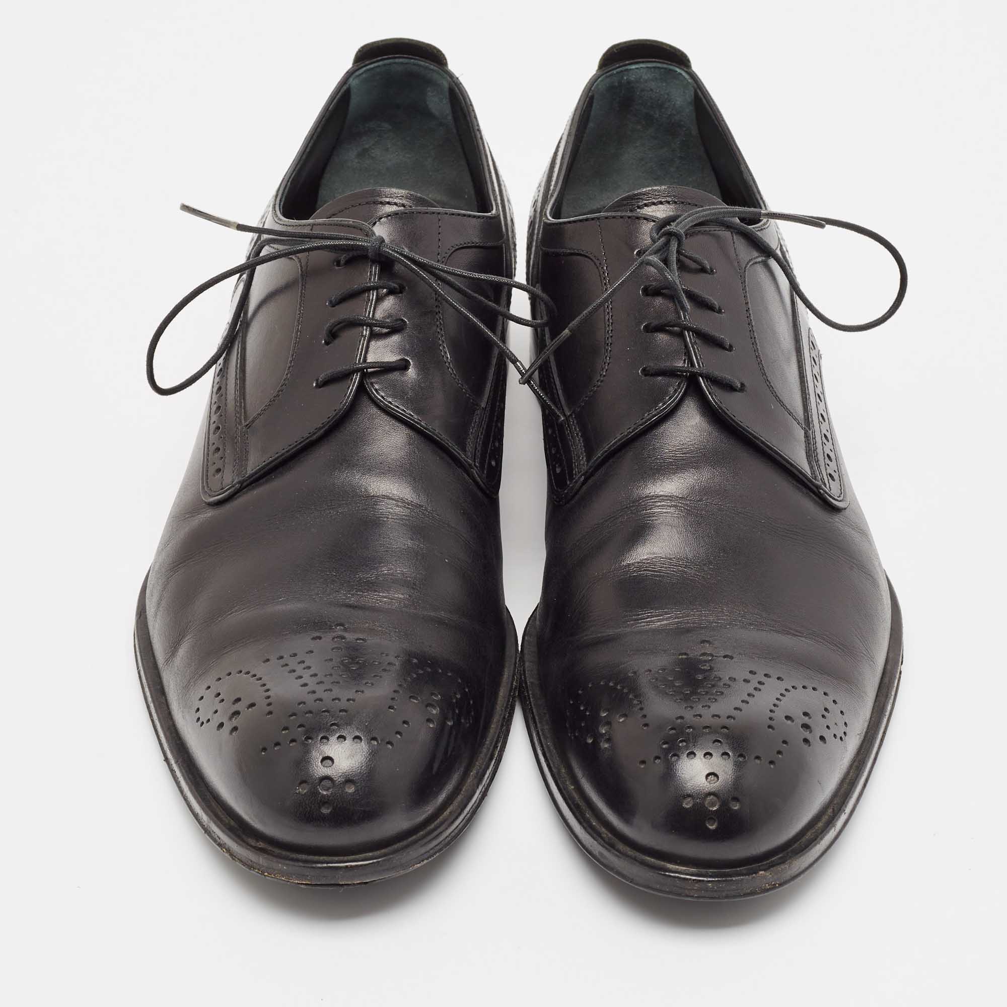 Louis Vuitton Black Brogue Leather Lace Up Oxfords Size 43