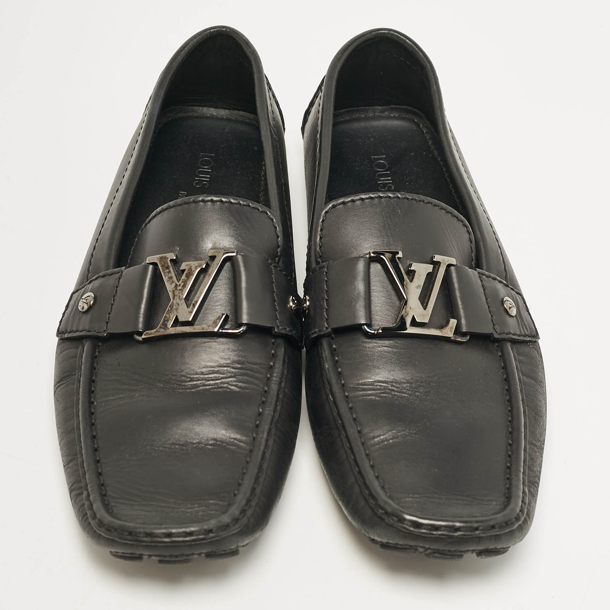 Louis Vuitton Black Leather Monte Carlo Slip On Loafers Size 42