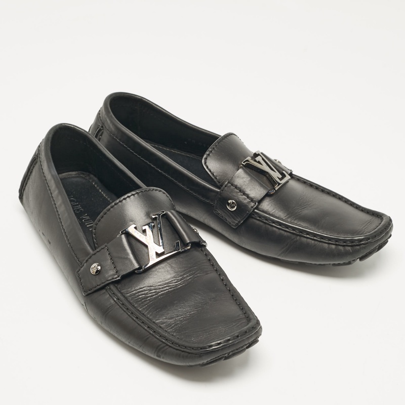 Louis Vuitton Black Leather Monte Carlo Slip On Loafers Size 42