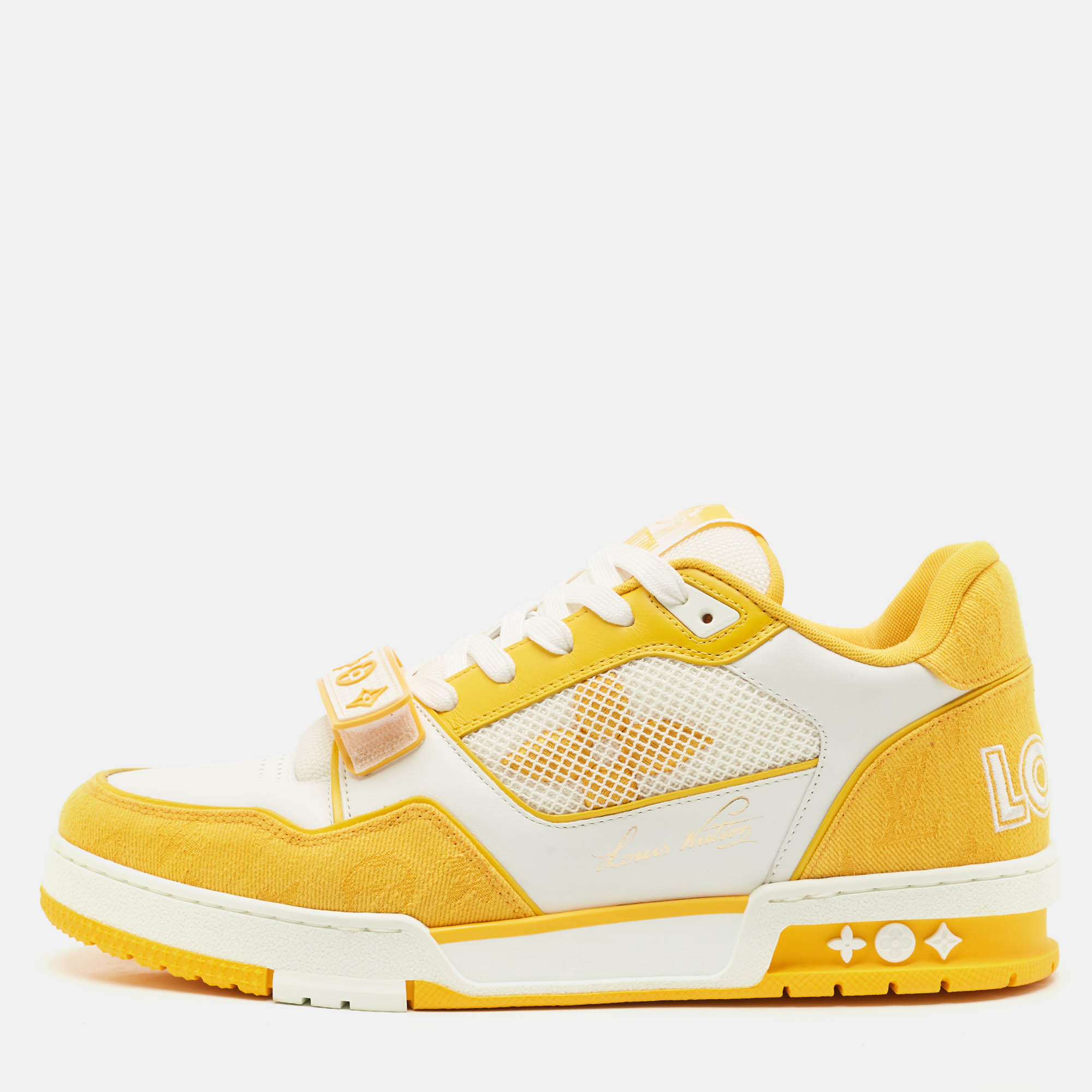 Louis Vuitton Yellow/White Monogram Denim and Leather LV Trainer Sneakers Size 42
Louis Vuitton Yellow/White Monogram Denim and Leather LV Trainer Sneakers Size 42