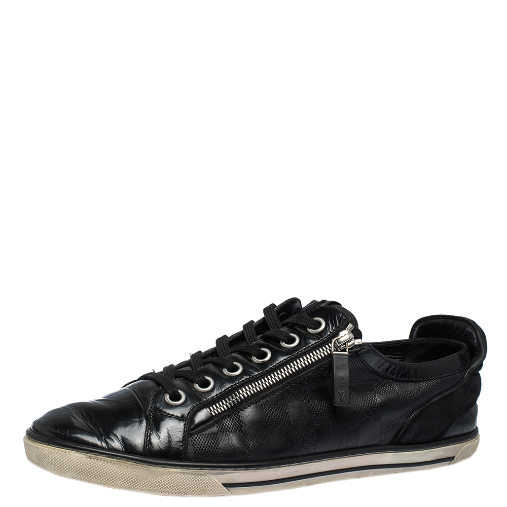 Image of Louis Vuitton Black Infini Leather and Suede Low Top Sneakers Size