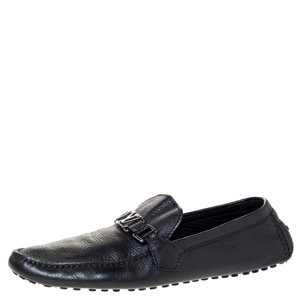Image of Louis Vuitton Black Leather Hockenheim Loafers Size .