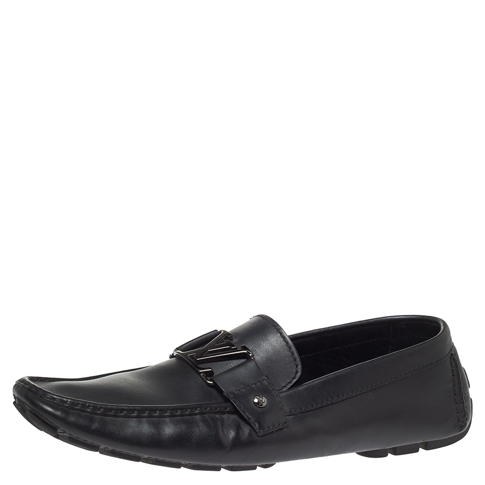 Image of Louis Vuitton Black Grain Leather Driver Loafers Size
