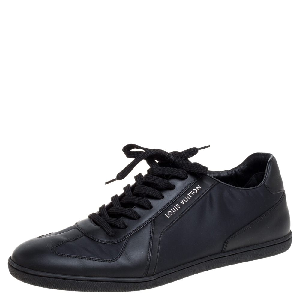 Image of Louis Vuitton Black Nylon and Leather Low Top Sneakers Size .