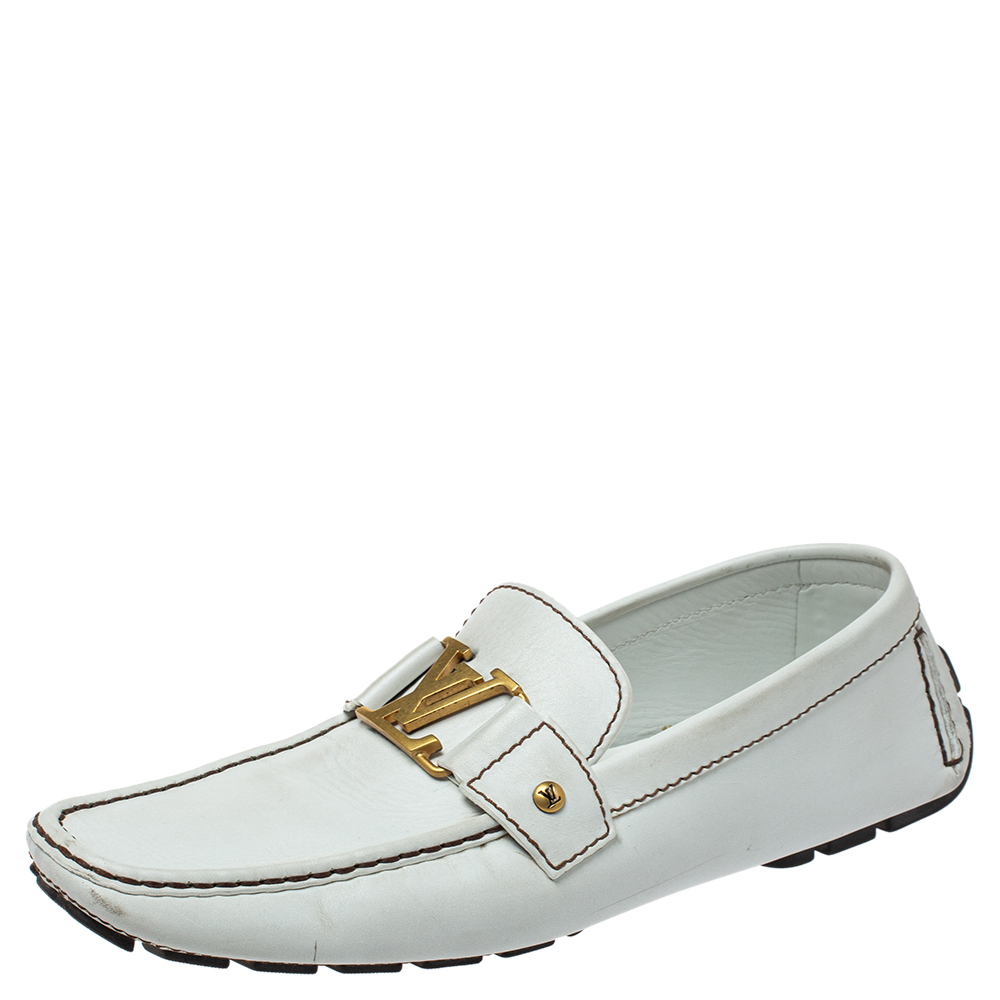 Louis Vuitton White Leather Monte Carlo Loafers Size 44