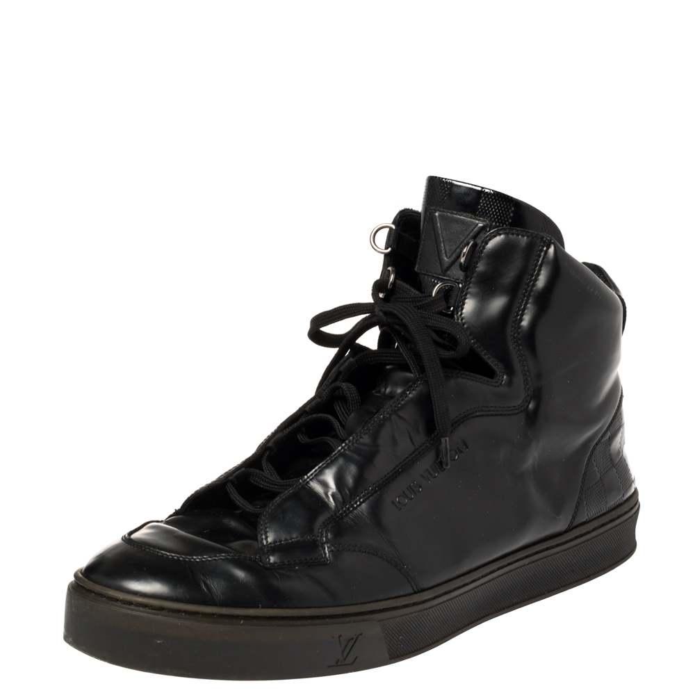 Image of Louis Vuitton Black Leather High Top Sneakers Size .