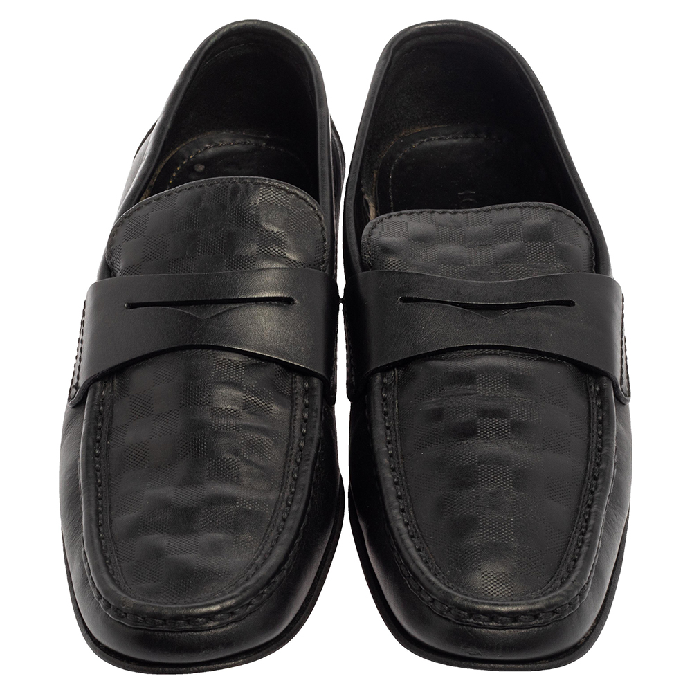 Louis Vuitton Black Damier Embossed Santiago Loafers Size 41.5