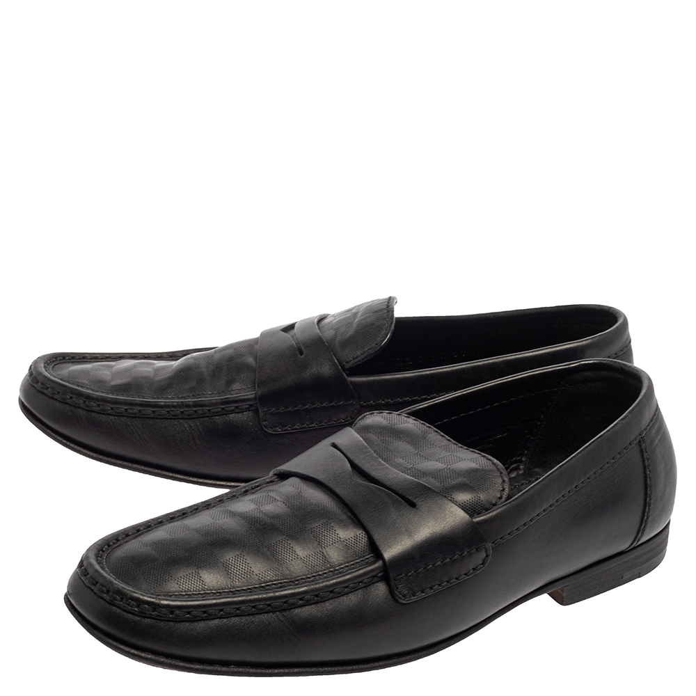 Louis Vuitton Black Damier Embossed Santiago Loafers Size 41.5