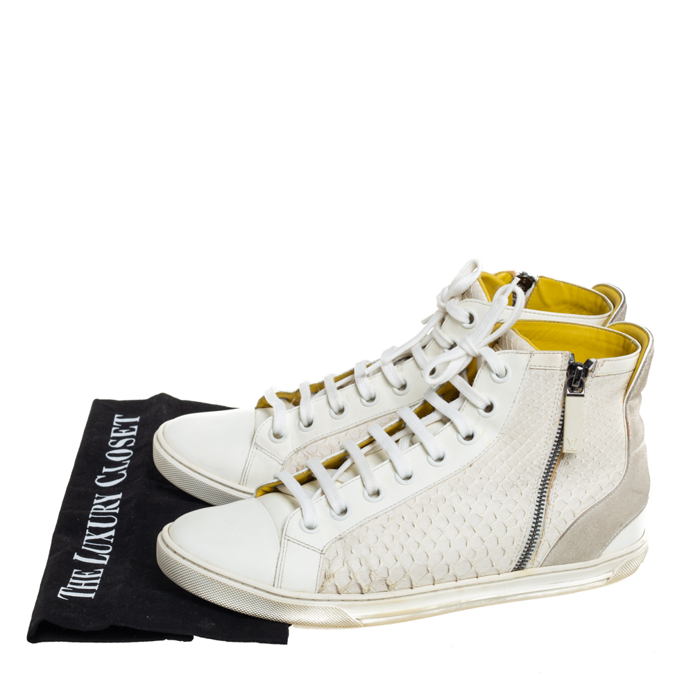 Louis Vuitton White/Grey Python And Suede Zip Up High Top Sneakers Size 40