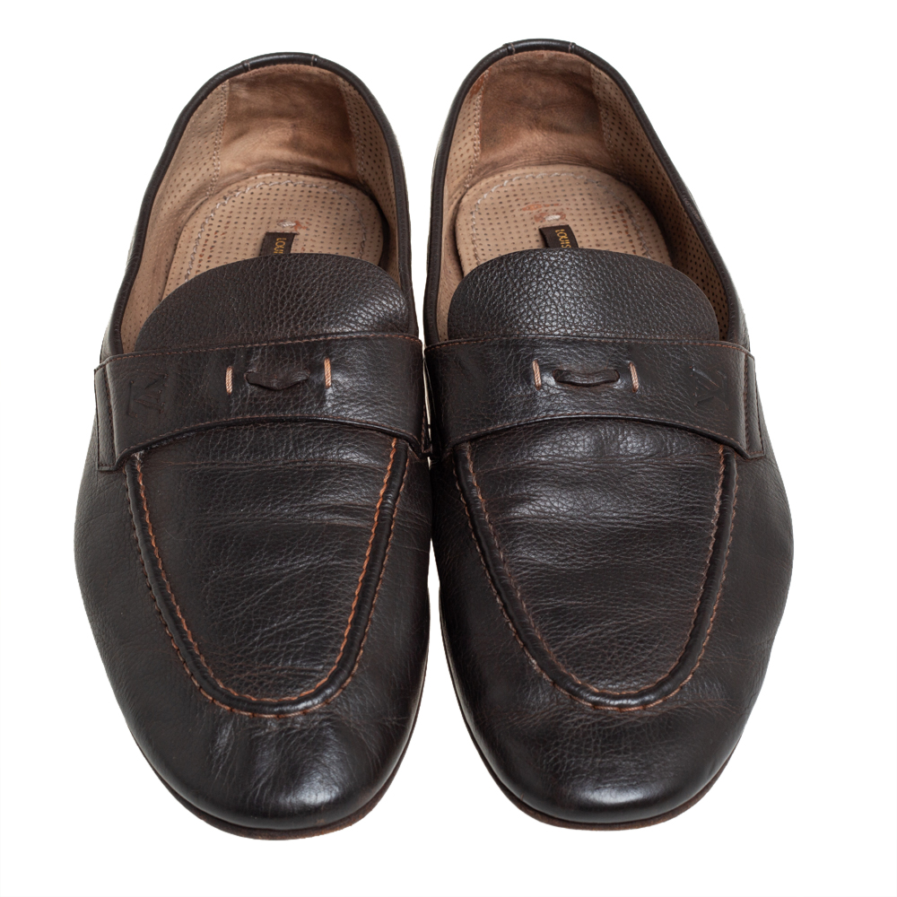 Louis Vuitton Brown Leather Slip On Loafers Size 42