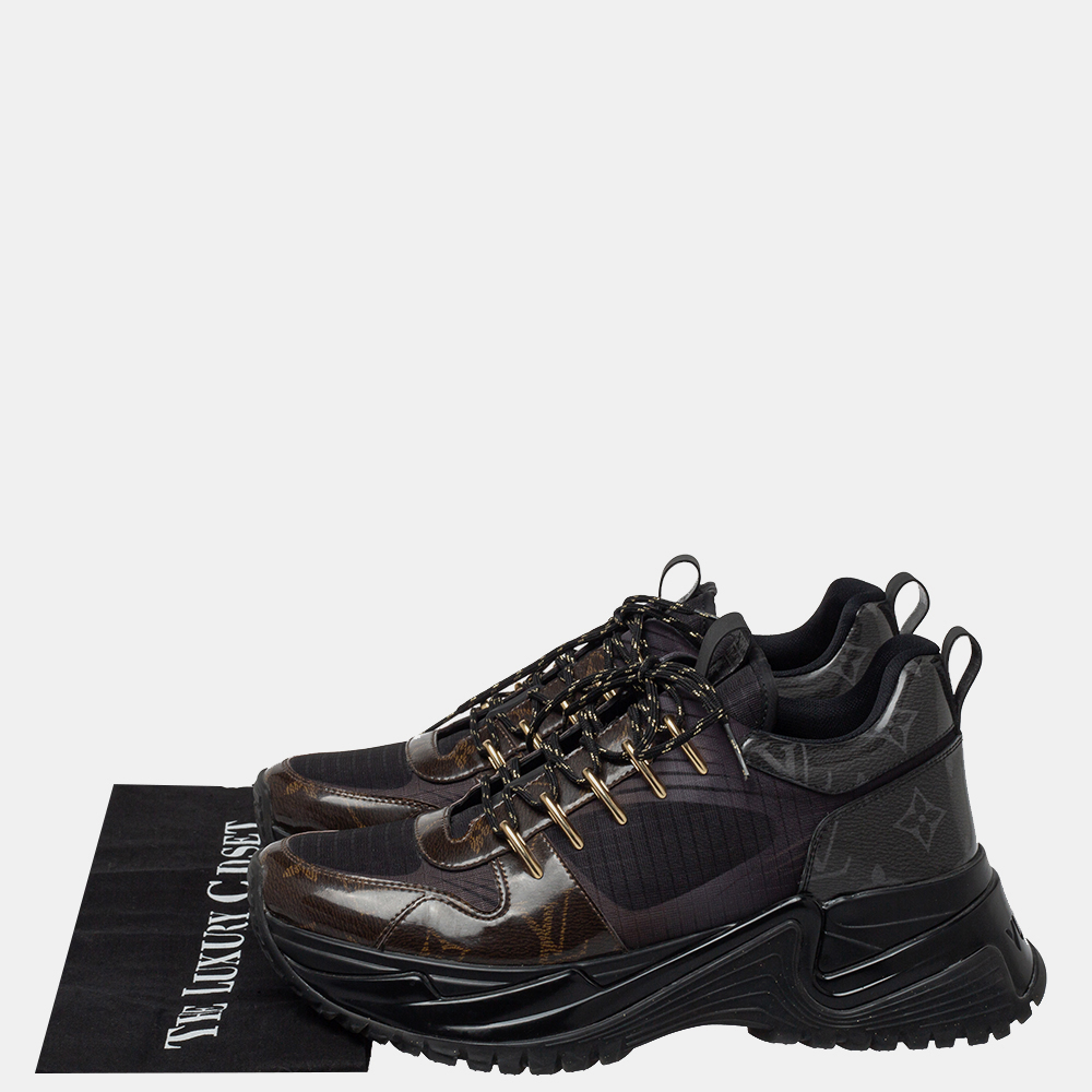 Louis Vuitton Black/Brown Monogram Canvas And Mesh Run Away Pulse Sneakers Size 38.5