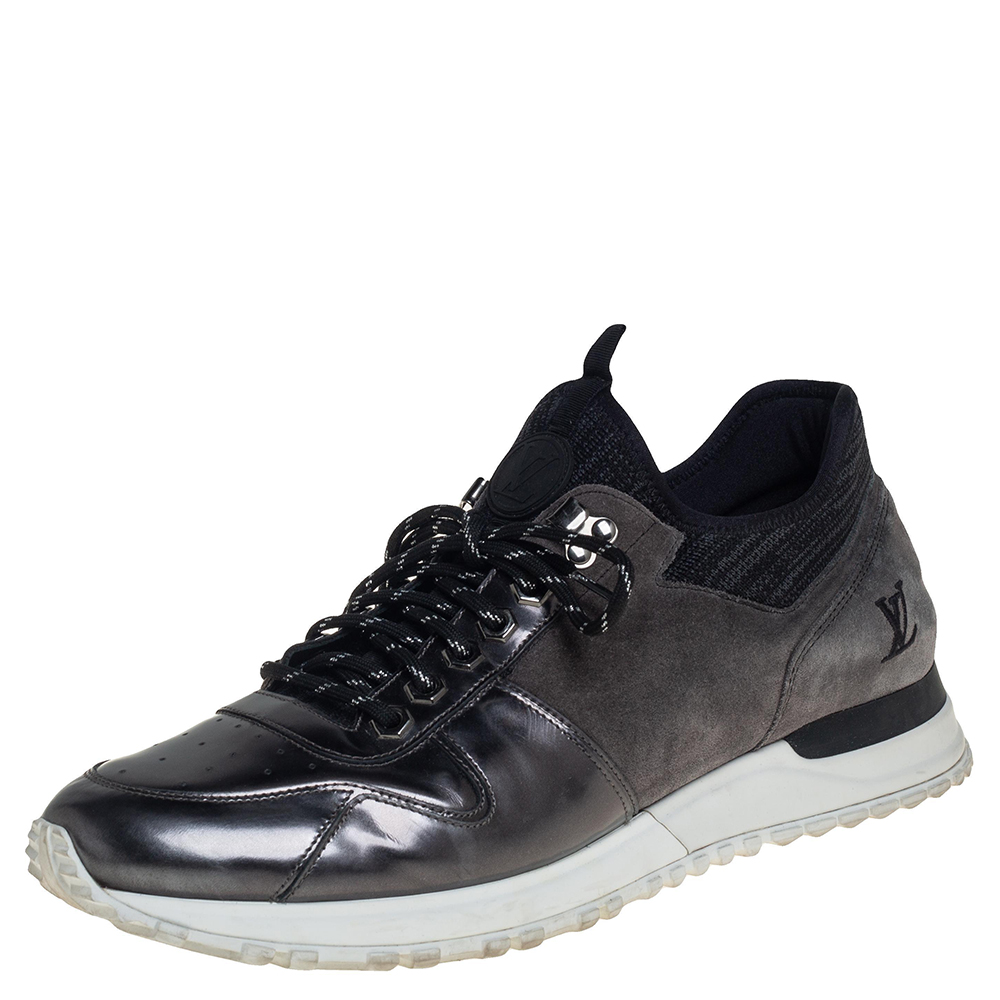 Louis Vuitton Black/Grey Patent Leather And Suede Runner Sneakers Size 42.5