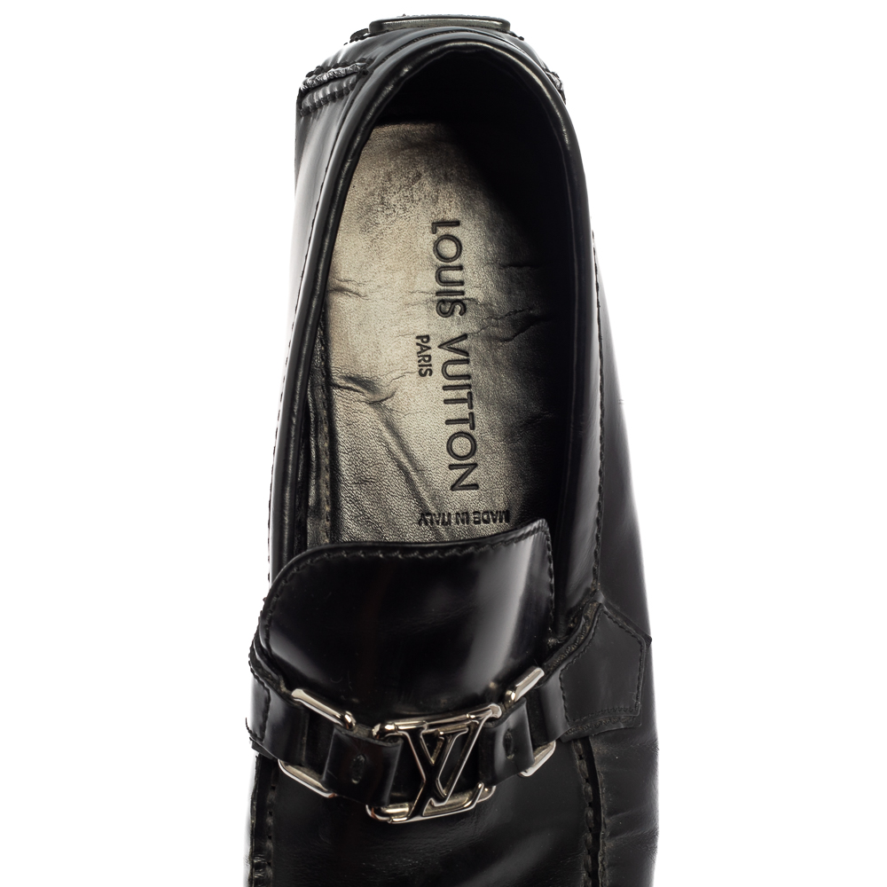 Louis Vuitton Black Leather Hockenheim Slip On Loafers Size 43.5