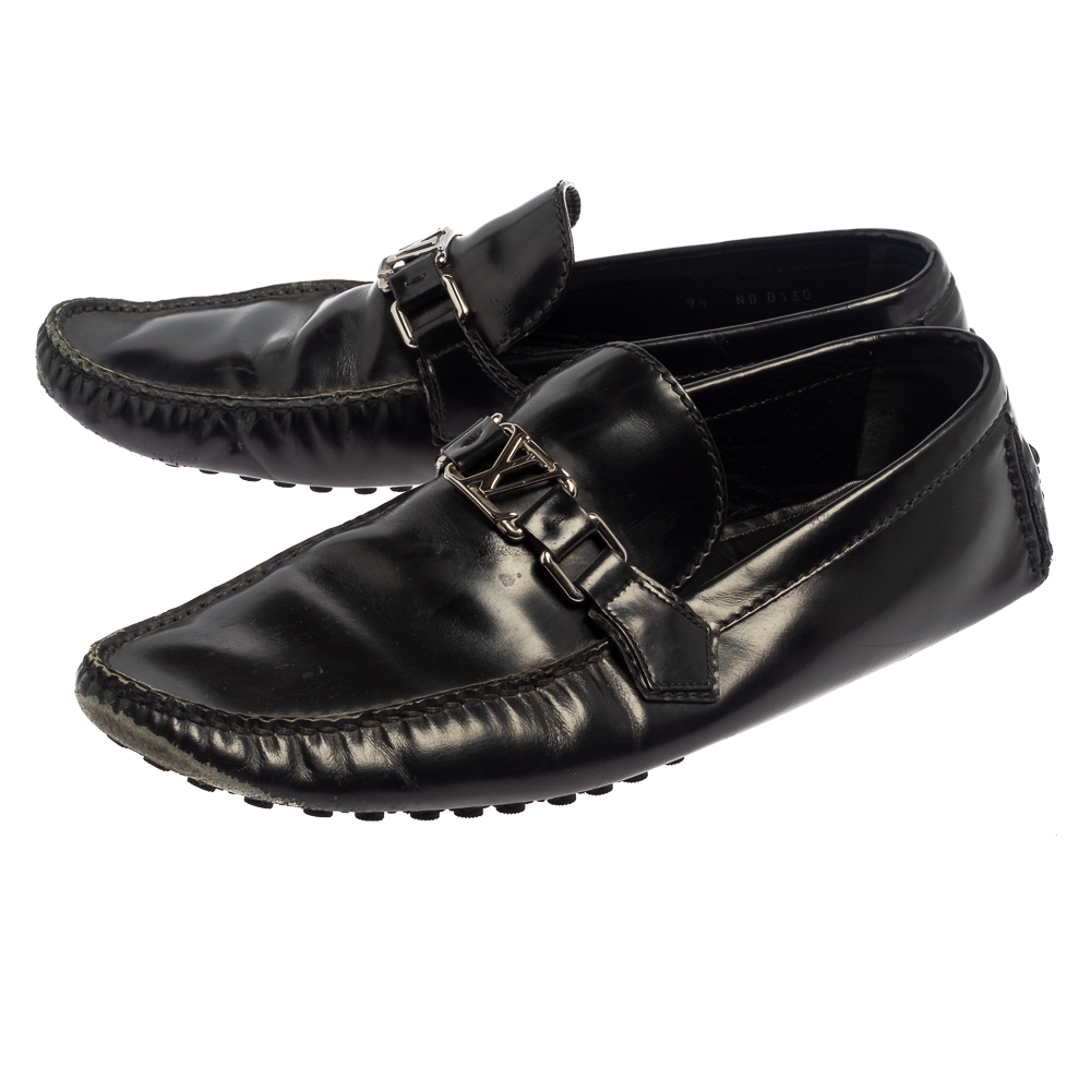 Louis Vuitton Black Leather Hockenheim Slip On Loafers Size 43.5