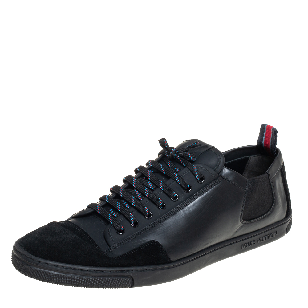 Louis Vuitton Black Leather Low Top Sneakers Size 45.5