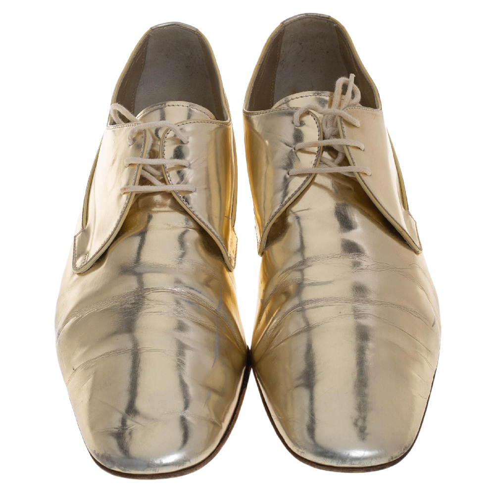 Louis Vuitton Gold Patent Leather Lace Up Derby Size 44