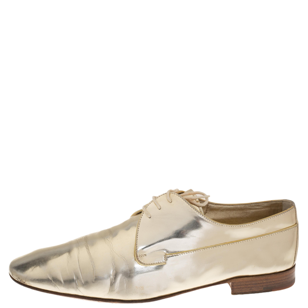 Louis Vuitton Gold Patent Leather Lace Up Derby Size 44