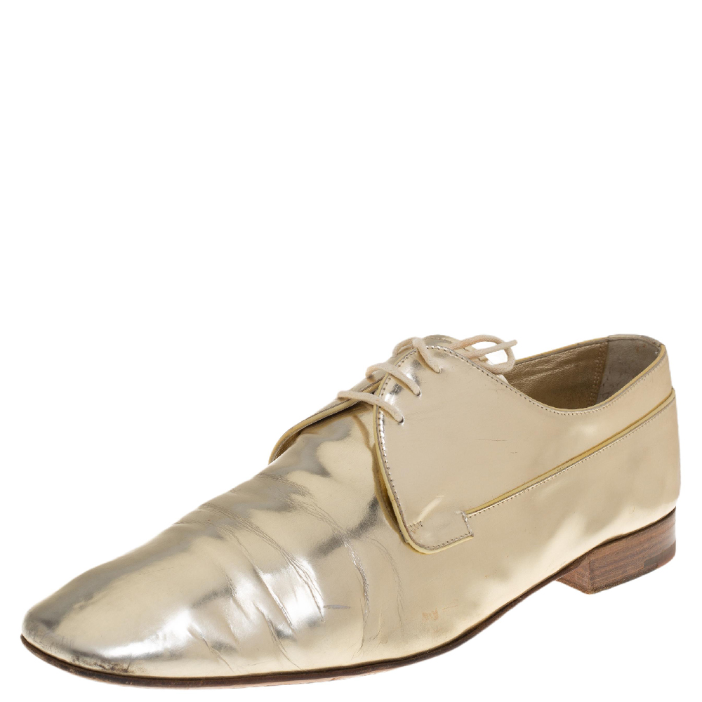 Louis Vuitton Gold Patent Leather Lace Up Oxford Size 44
