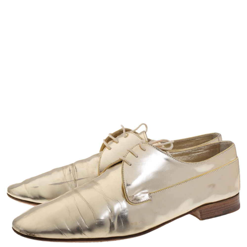 Louis Vuitton Gold Patent Leather Lace Up Derby Size 44