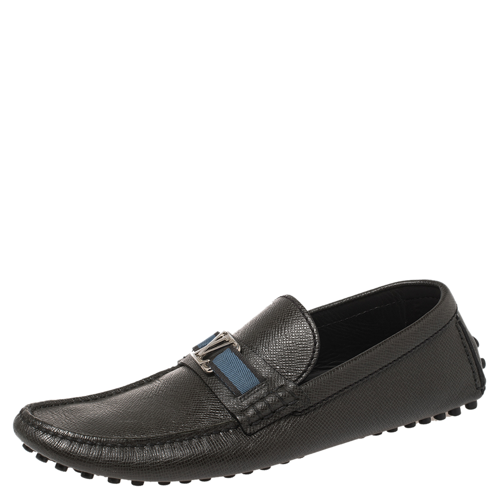 Louis Vuitton Black Leather Hockenheim Slip On Loafers Size 41