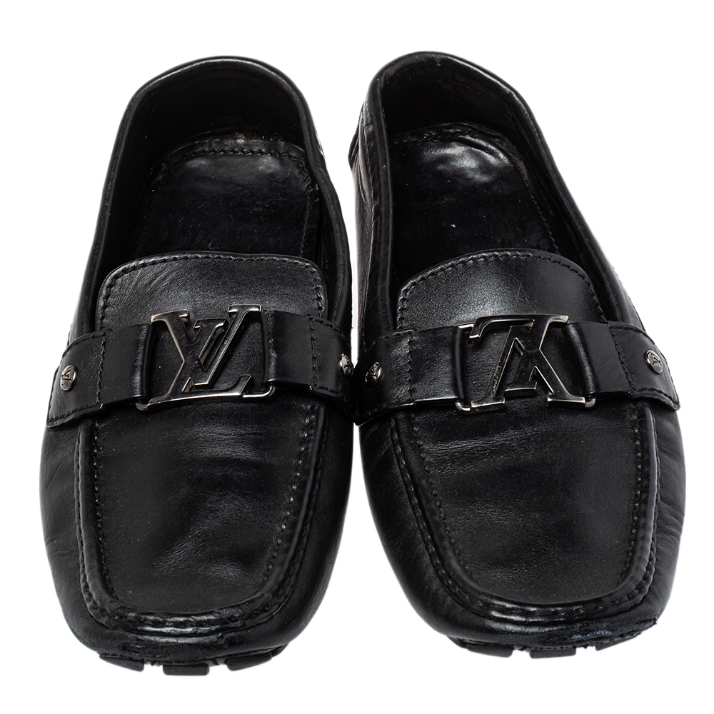 Louis Vuitton Black Leather Monte Carlo Slip On Loafer Size 44